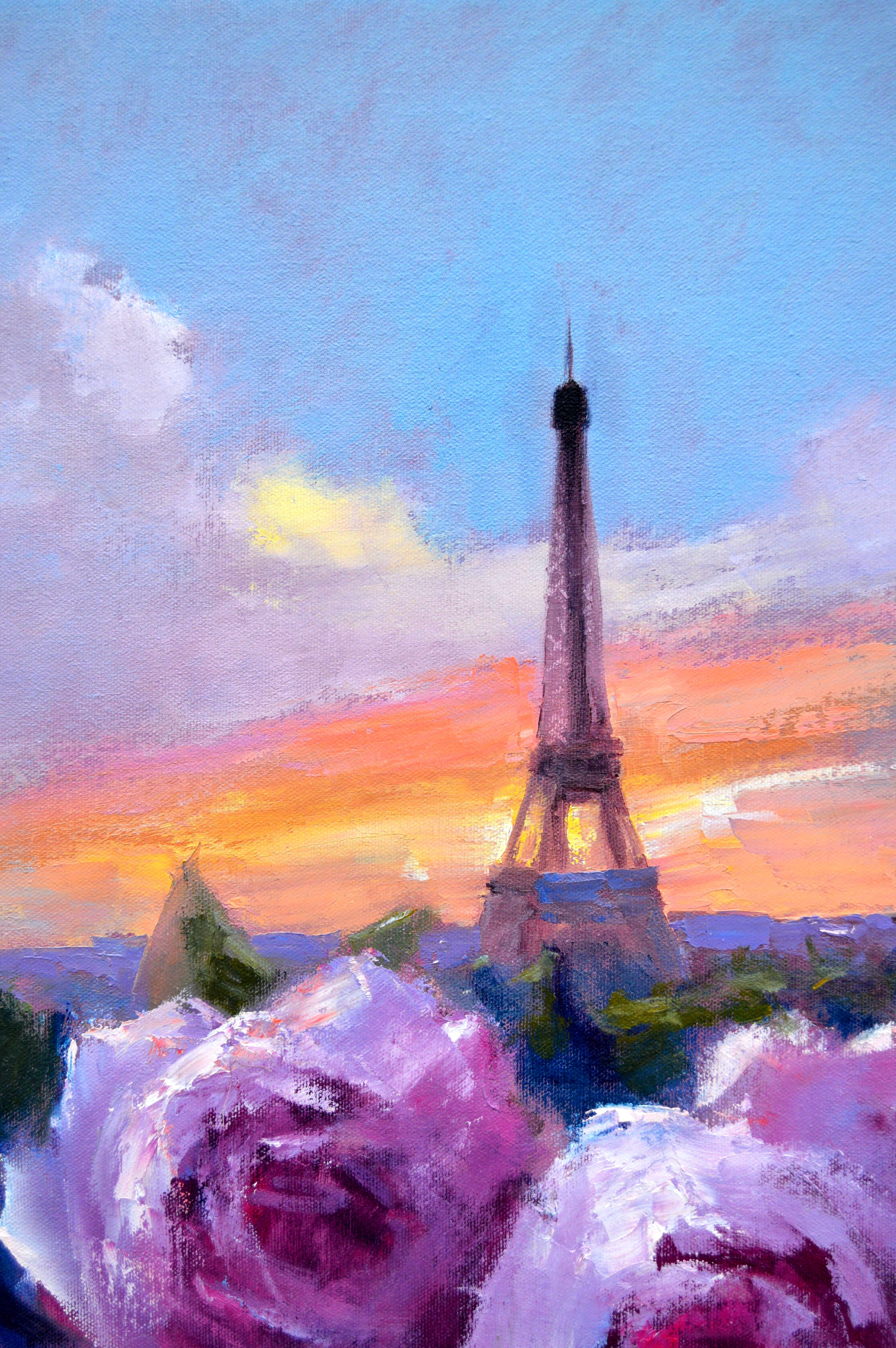 Romantik in Paris 55X40 Öl auf Leinwand im Angebot 12