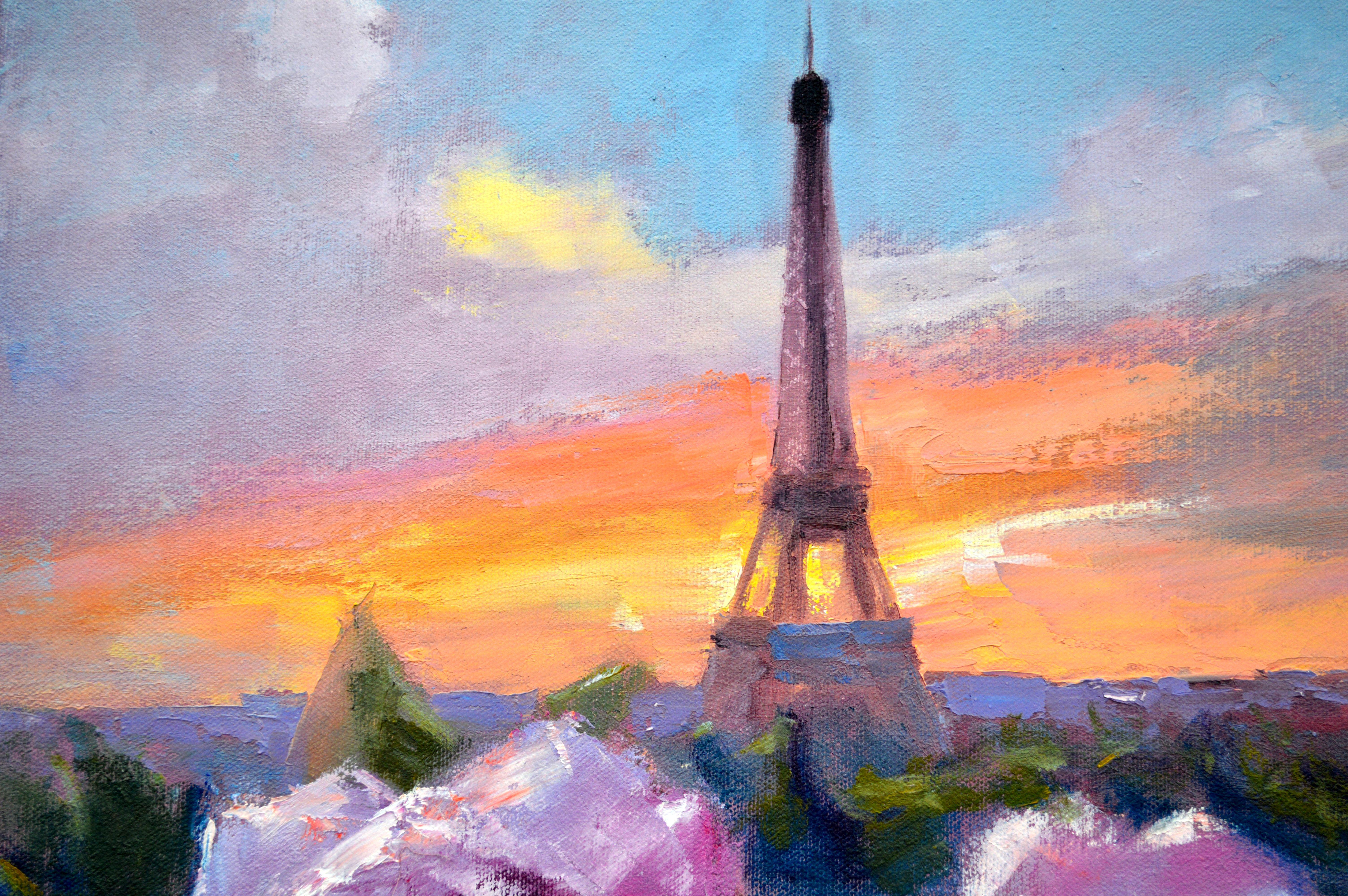 Romantik in Paris 55X40 Öl auf Leinwand im Angebot 14