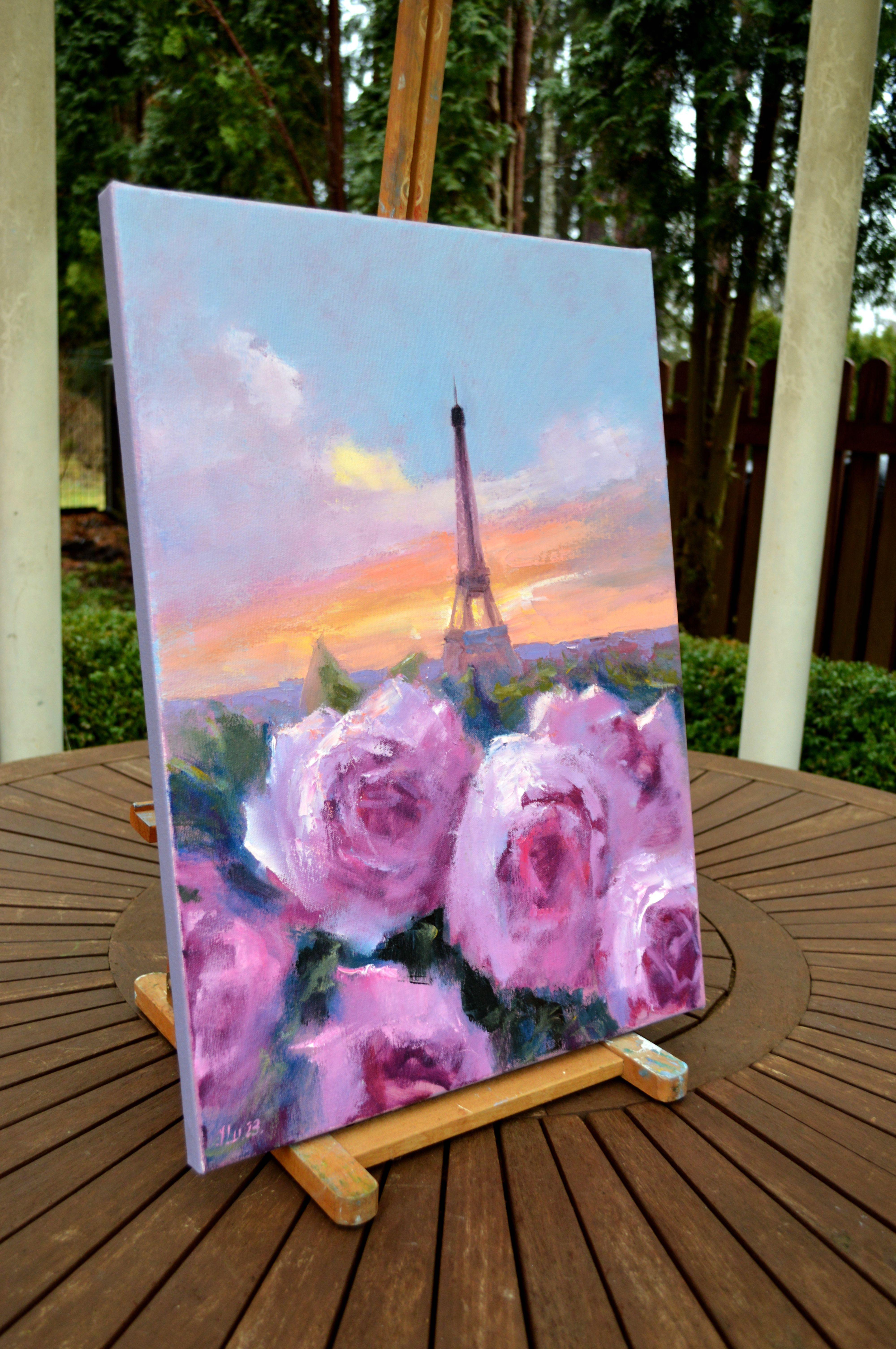 Romantik in Paris 55X40 Öl auf Leinwand im Angebot 1