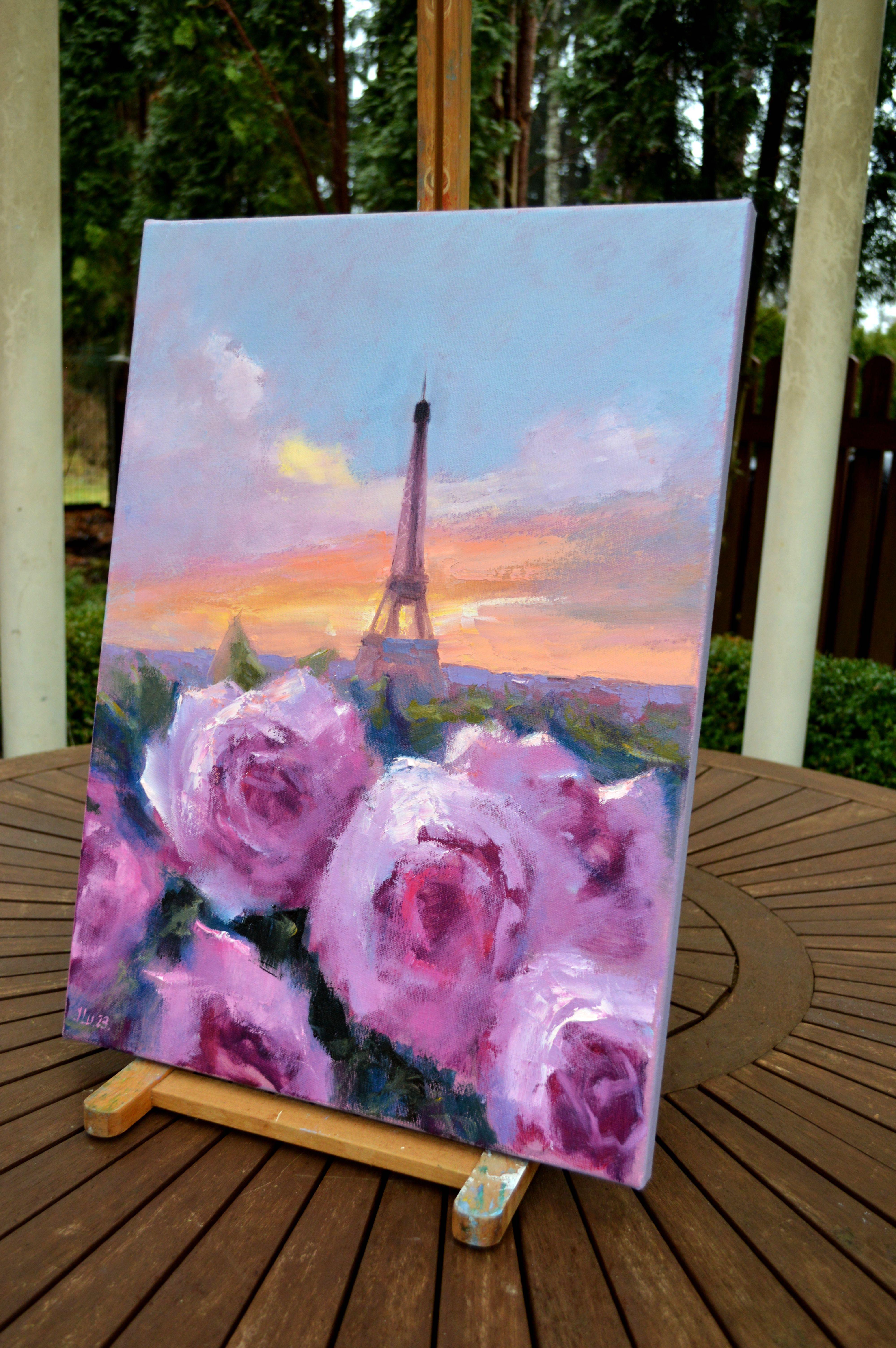 Romantik in Paris 55X40 Öl auf Leinwand im Angebot 2