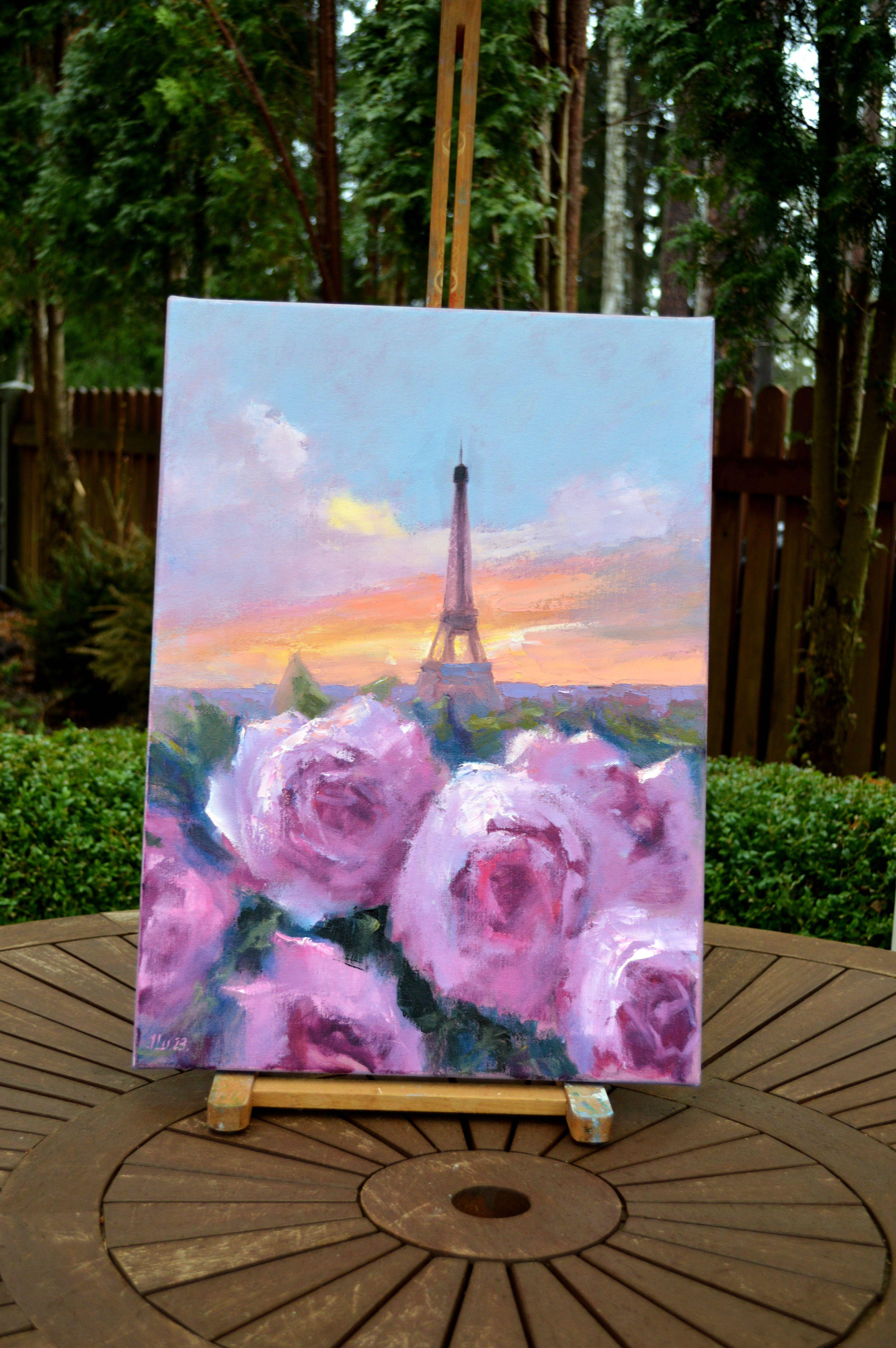 Romantik in Paris 55X40 Öl auf Leinwand im Angebot 3