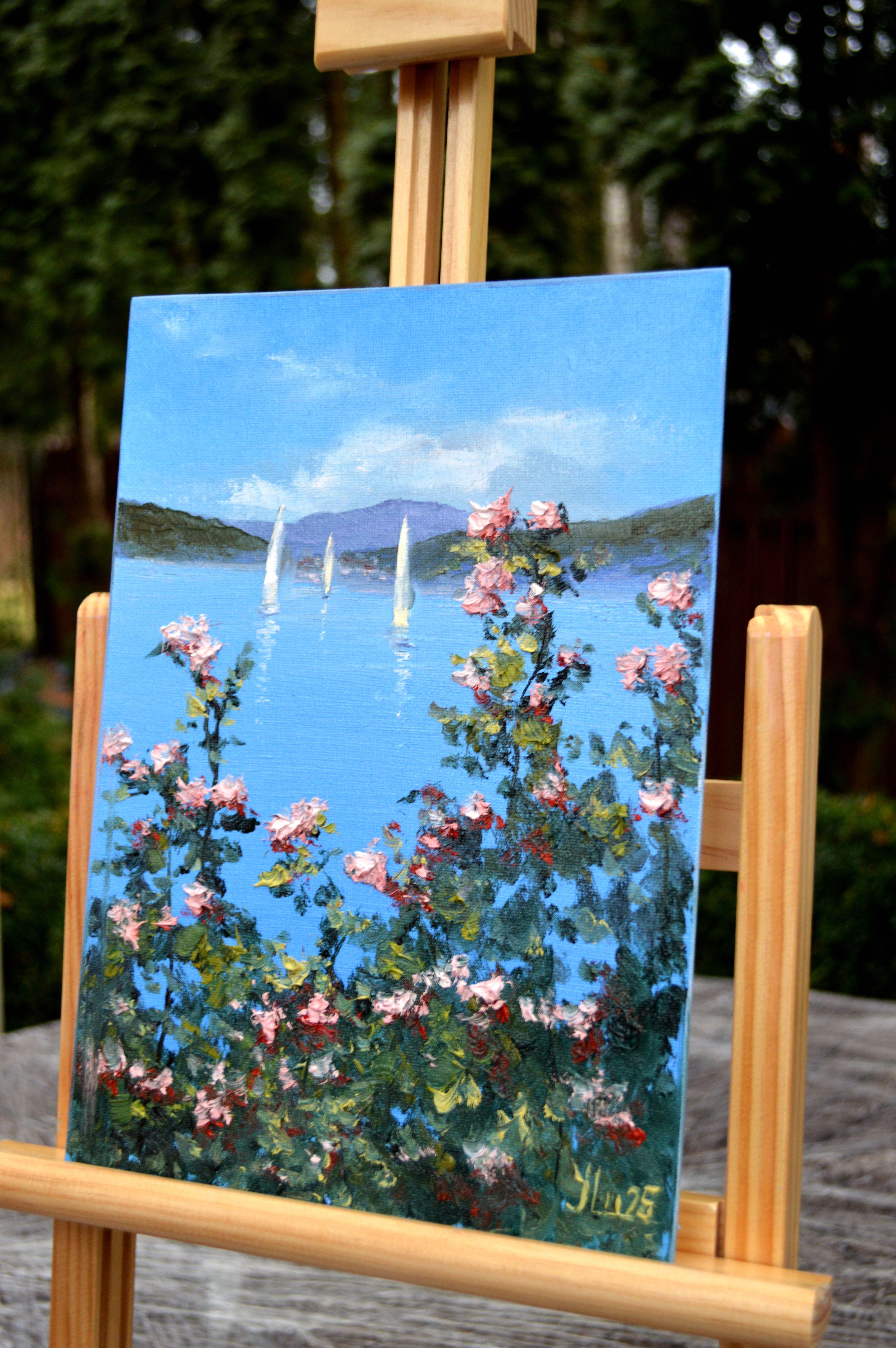 In this artwork, I endeavored to capture the serene interplay of nature and human joy. With oil paints, I blended the tranquility of a blue sea, the dynamic dance of blossoming flowers, and the gentle drift of sailboats. The vibrancy of the colors