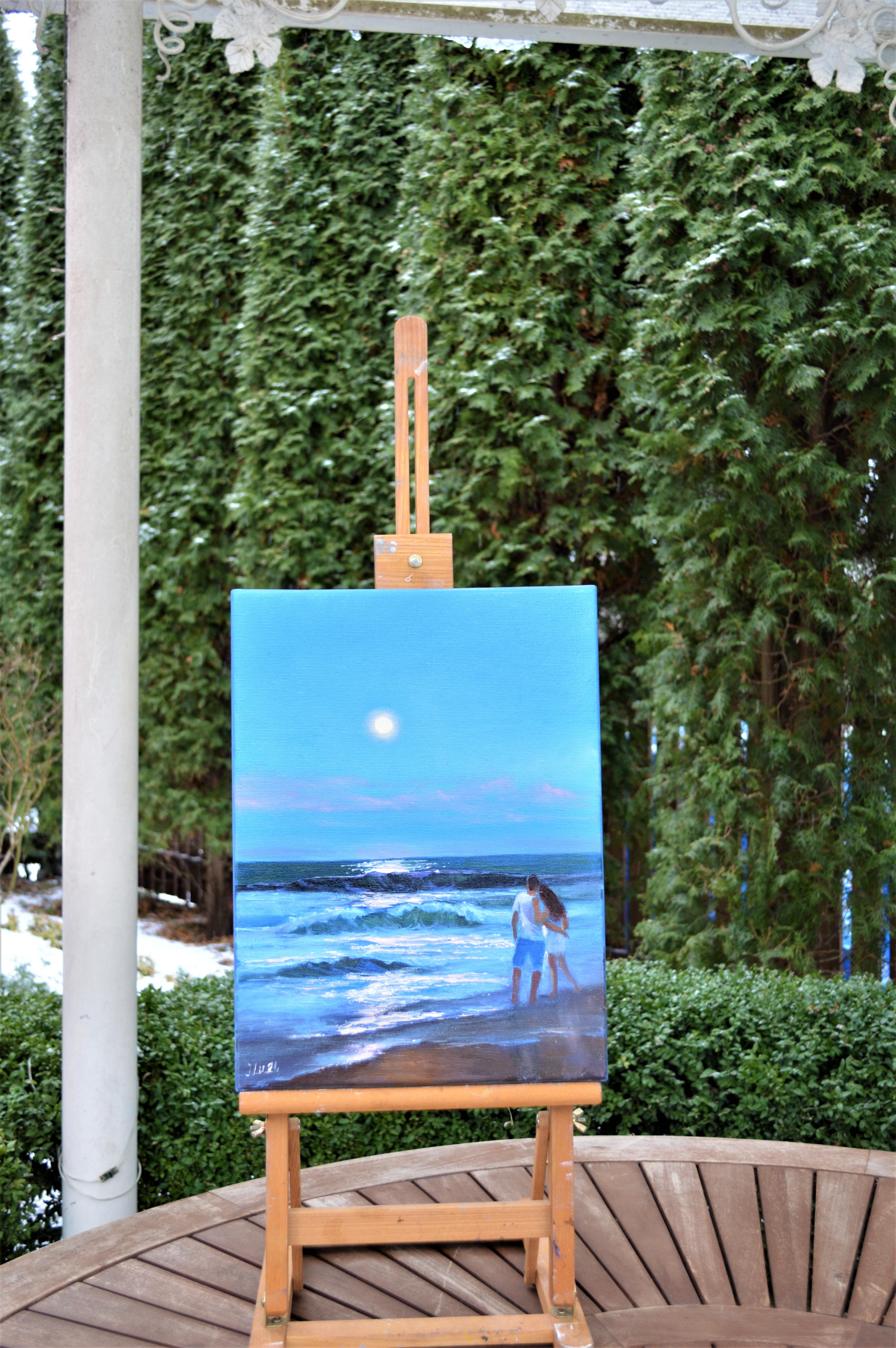 Romantische Blautöne 40X30 Ölgemälde – Painting von Elena Lukina
