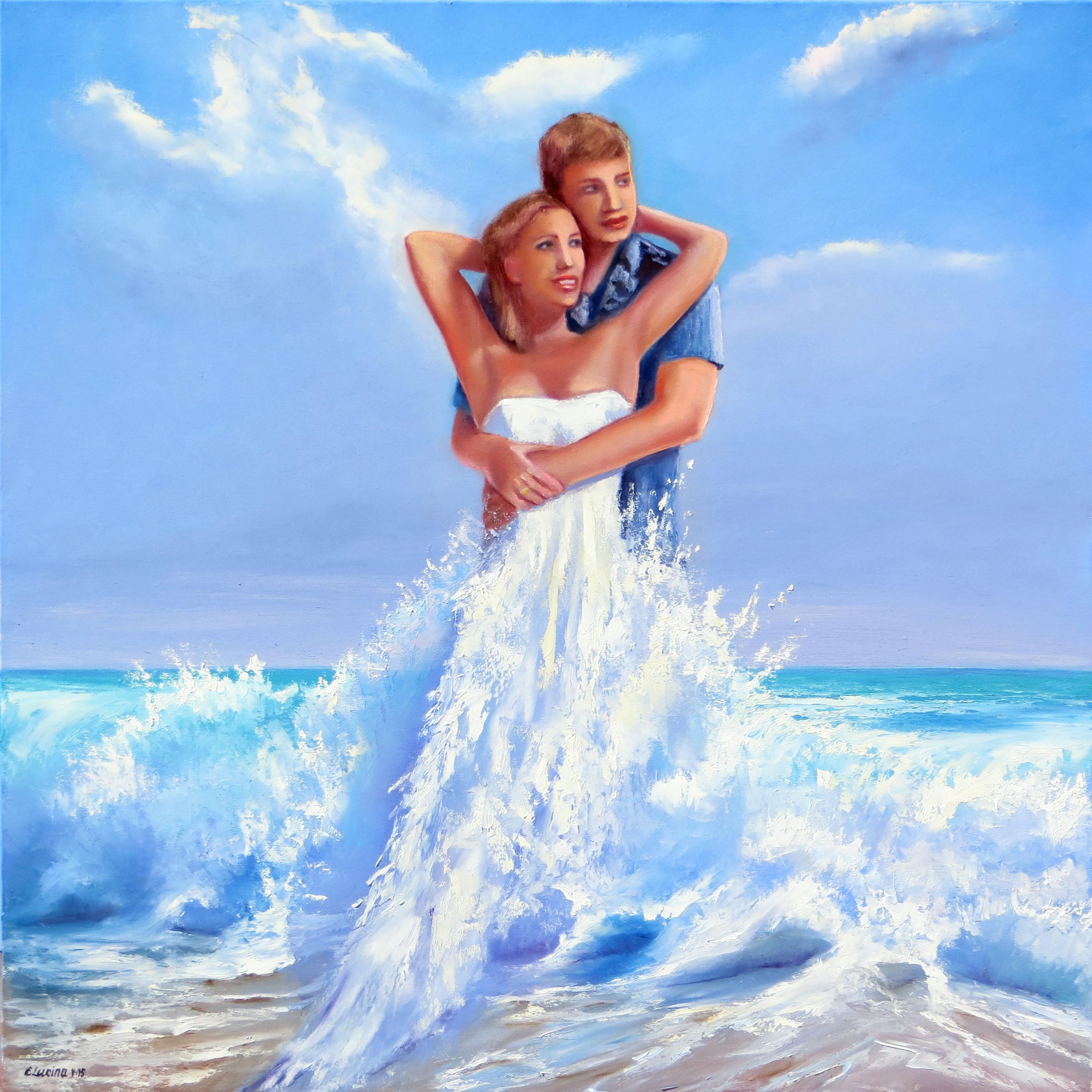 Elena Lukina Landscape Painting – Romantische Frische 80X80 Ölgemälde