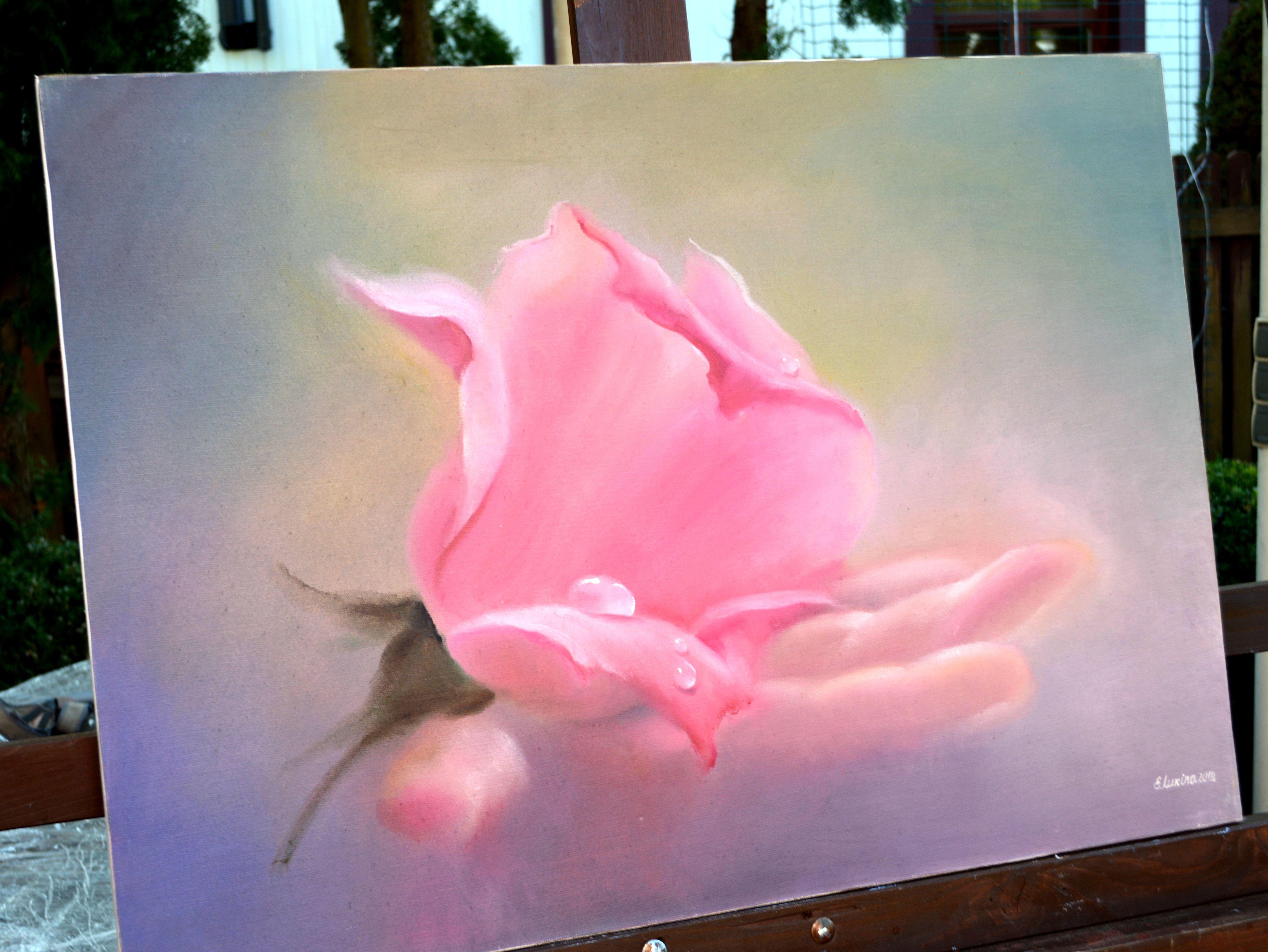 Rose in hand 50X70 oil - Painting by Elena Lukina