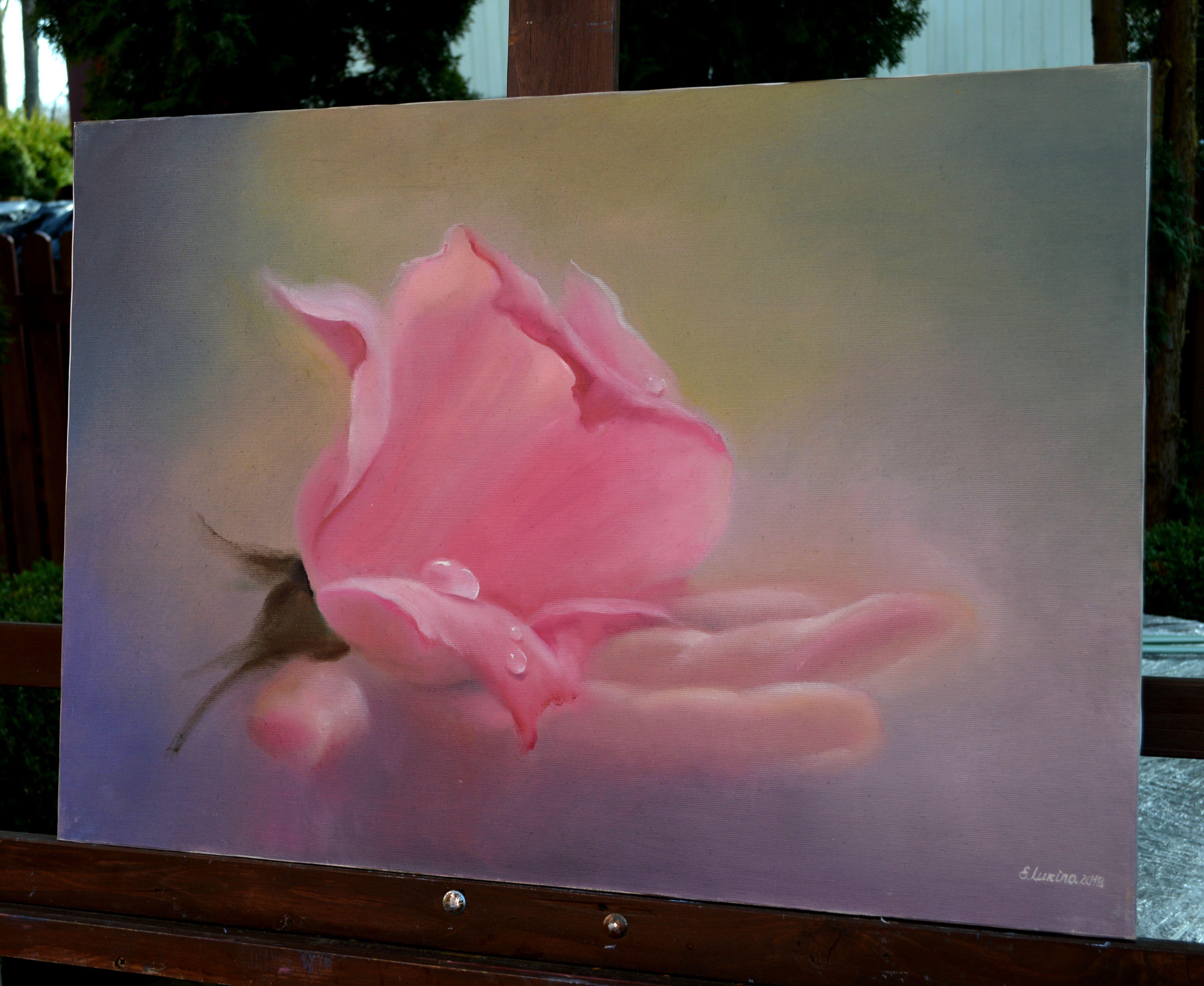 Rose in hand 50X70 oil - Expressionist Painting by Elena Lukina