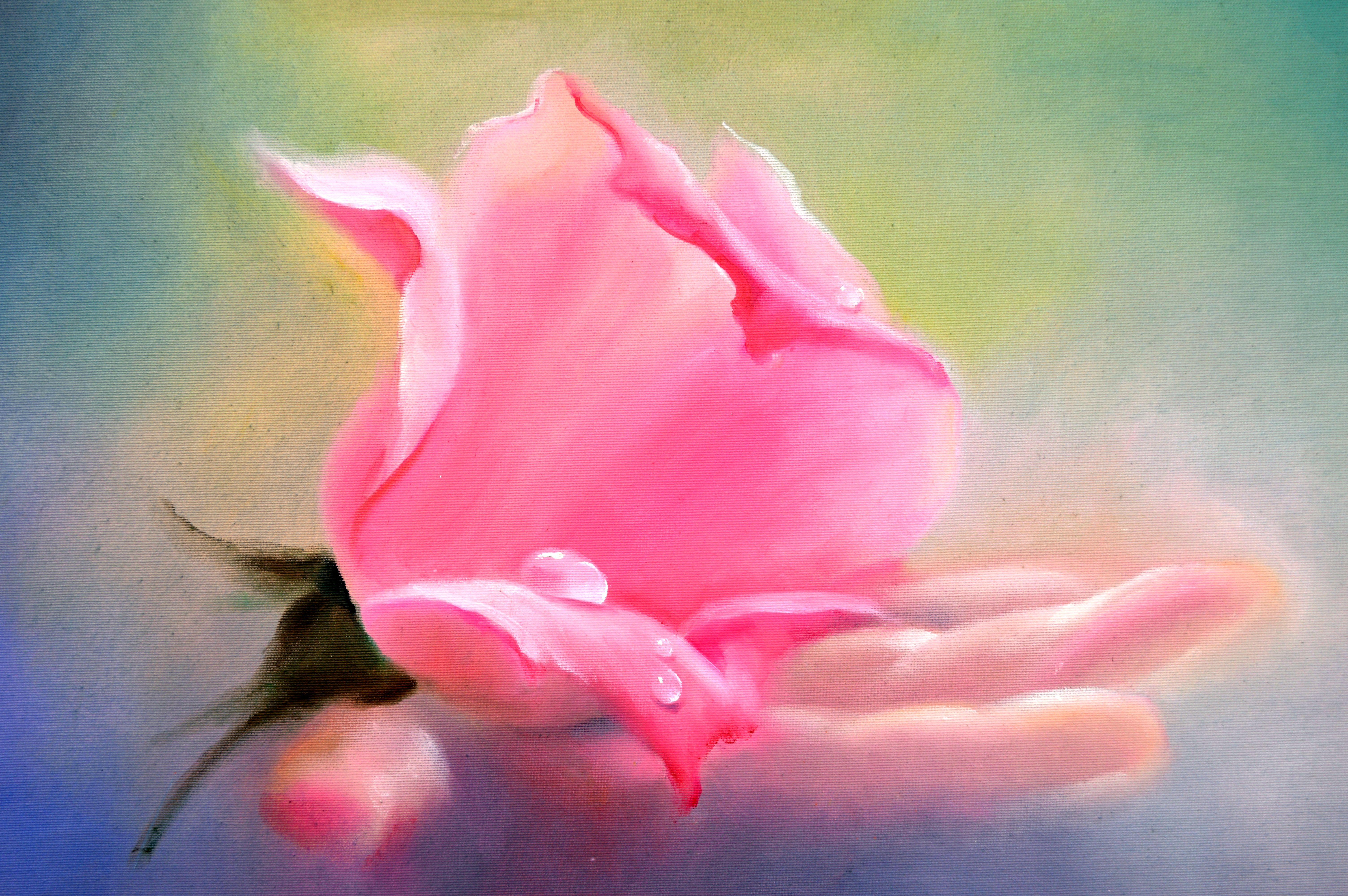 Rose in hand 50X70 oil - Gray Still-Life Painting by Elena Lukina