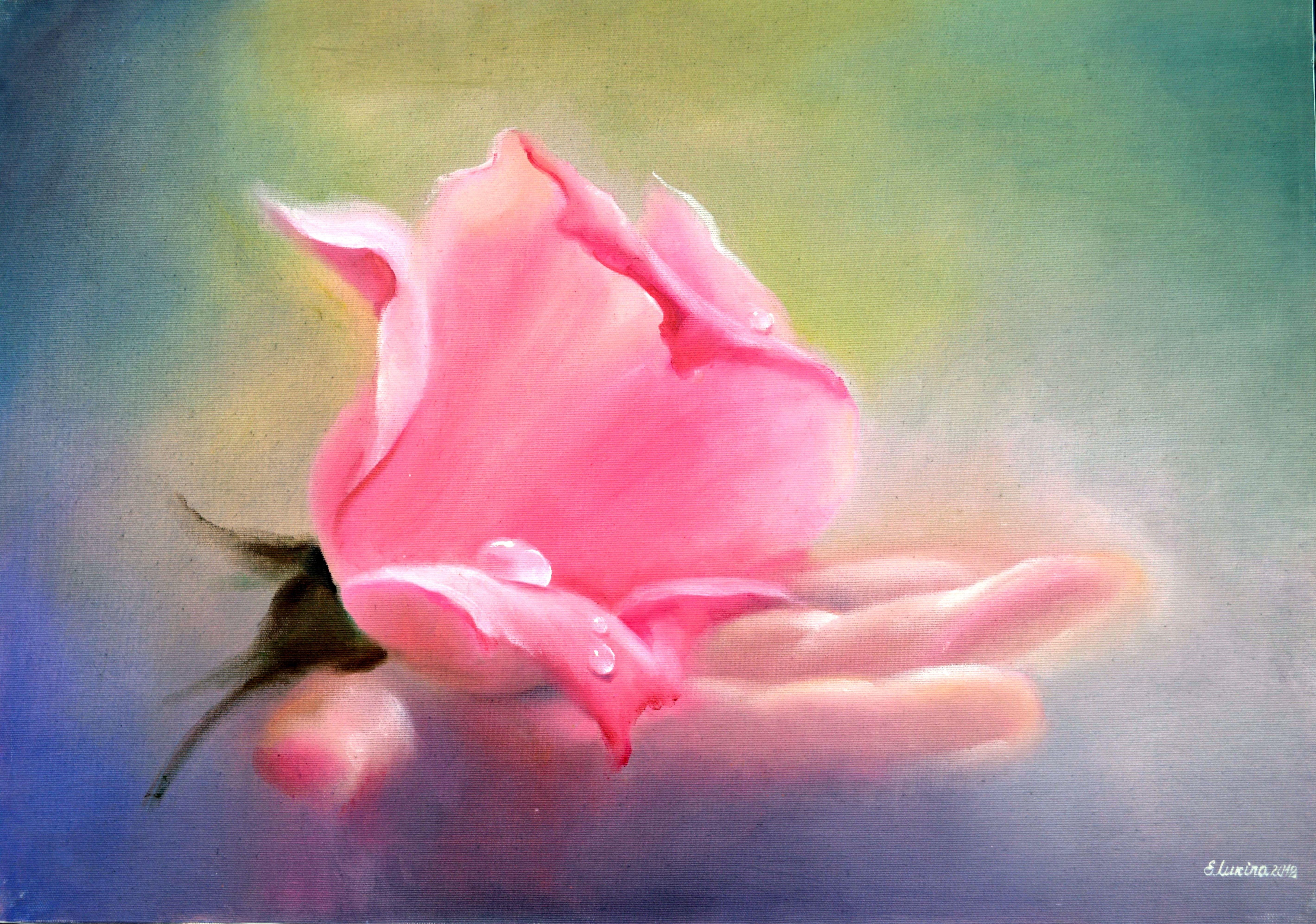 Elena Lukina Still-Life Painting - Rose in hand 50X70 oil