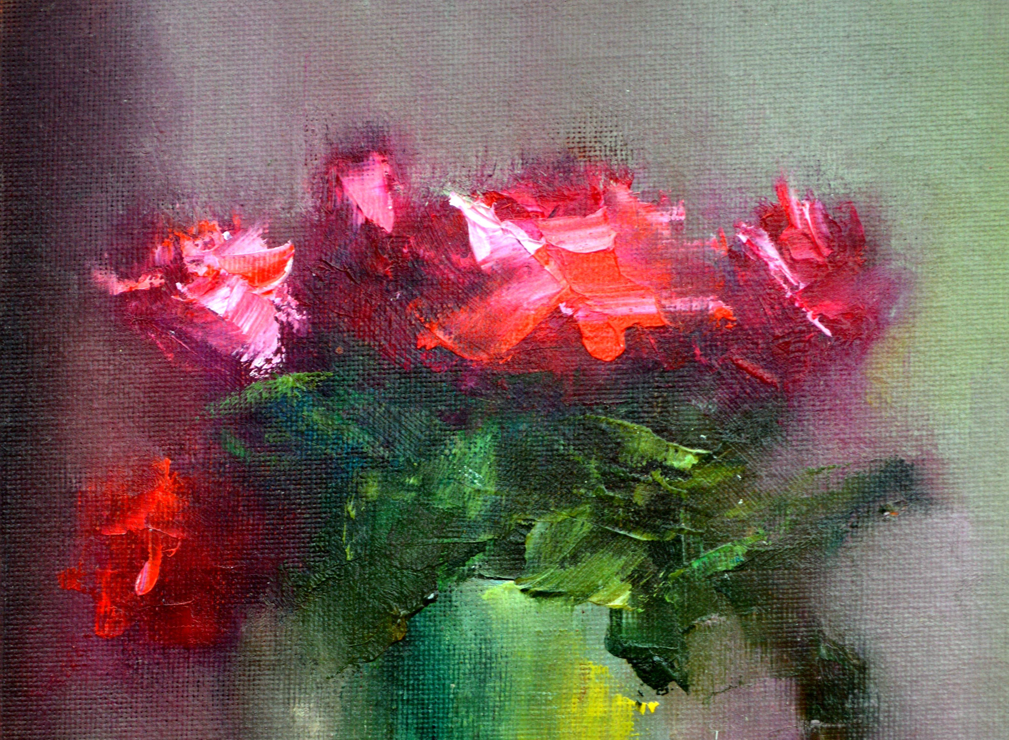 Roses 24X18 huile sur toile.cadeaux de St Valentin art.  - Painting de Elena Lukina