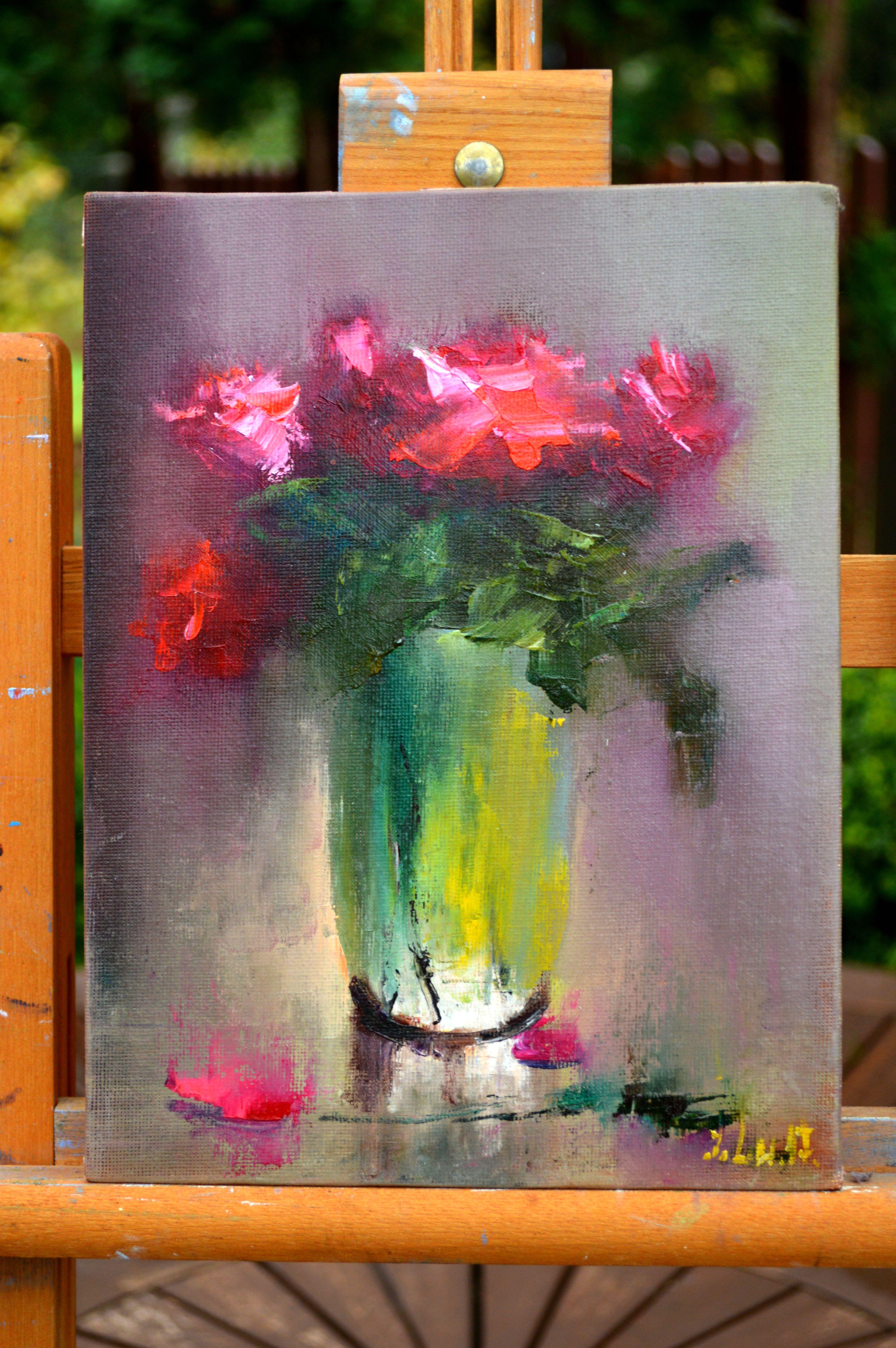 Roses 24X18 huile sur toile.cadeaux de St Valentin art.  en vente 1