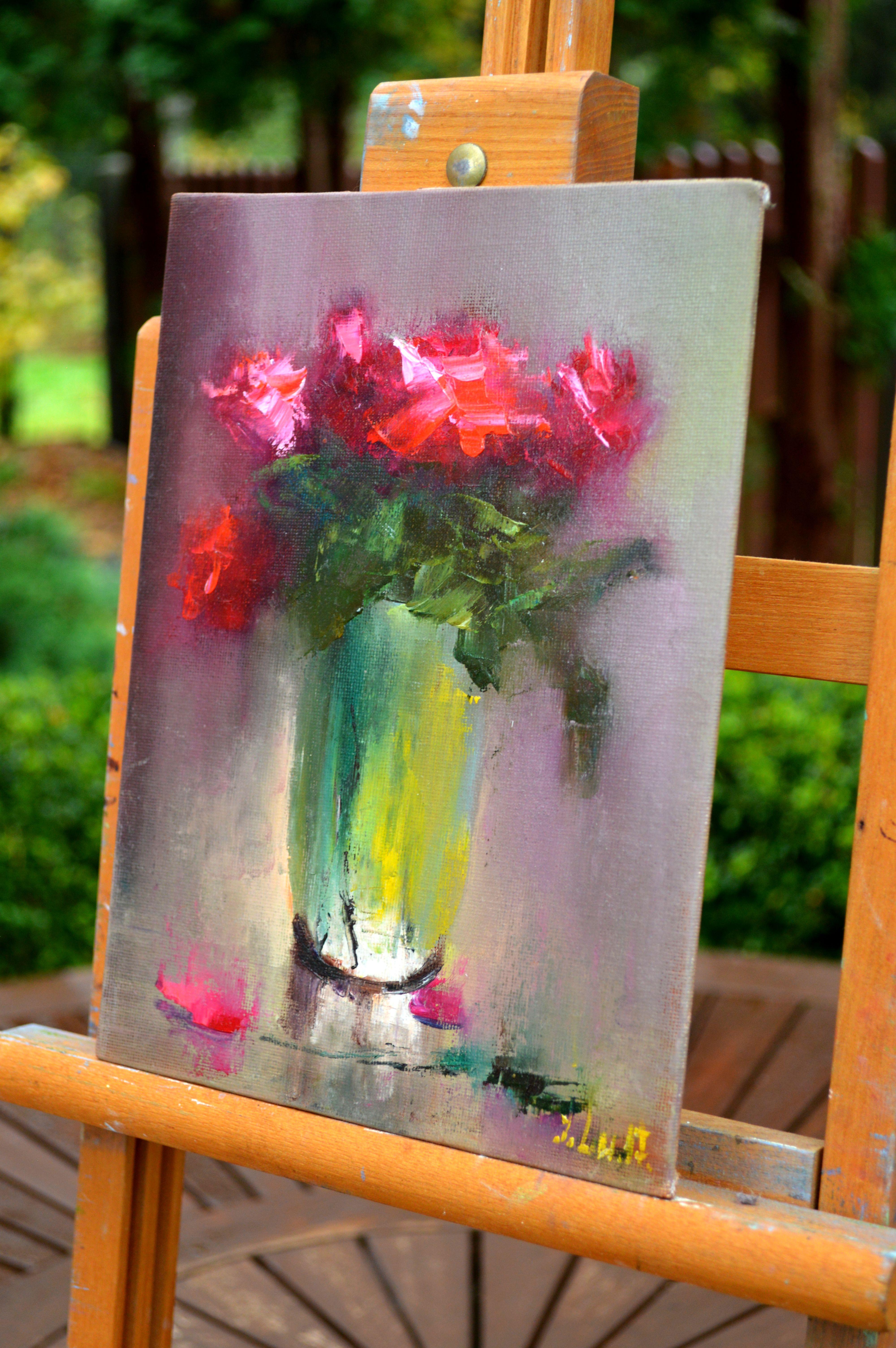 Roses 24X18 huile sur toile.cadeaux de St Valentin art.  en vente 3