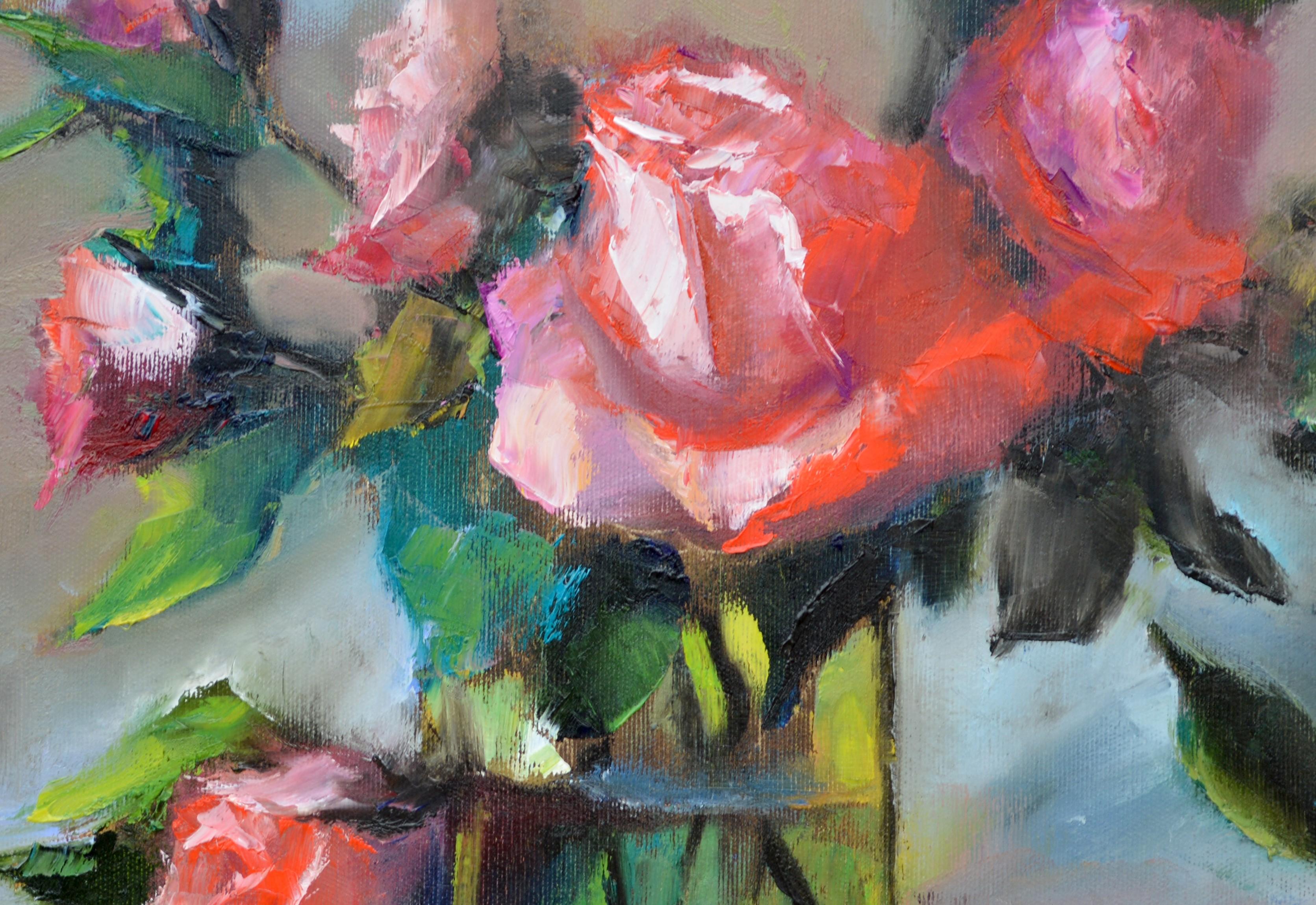 Roses - Gray Interior Painting by Elena Lukina