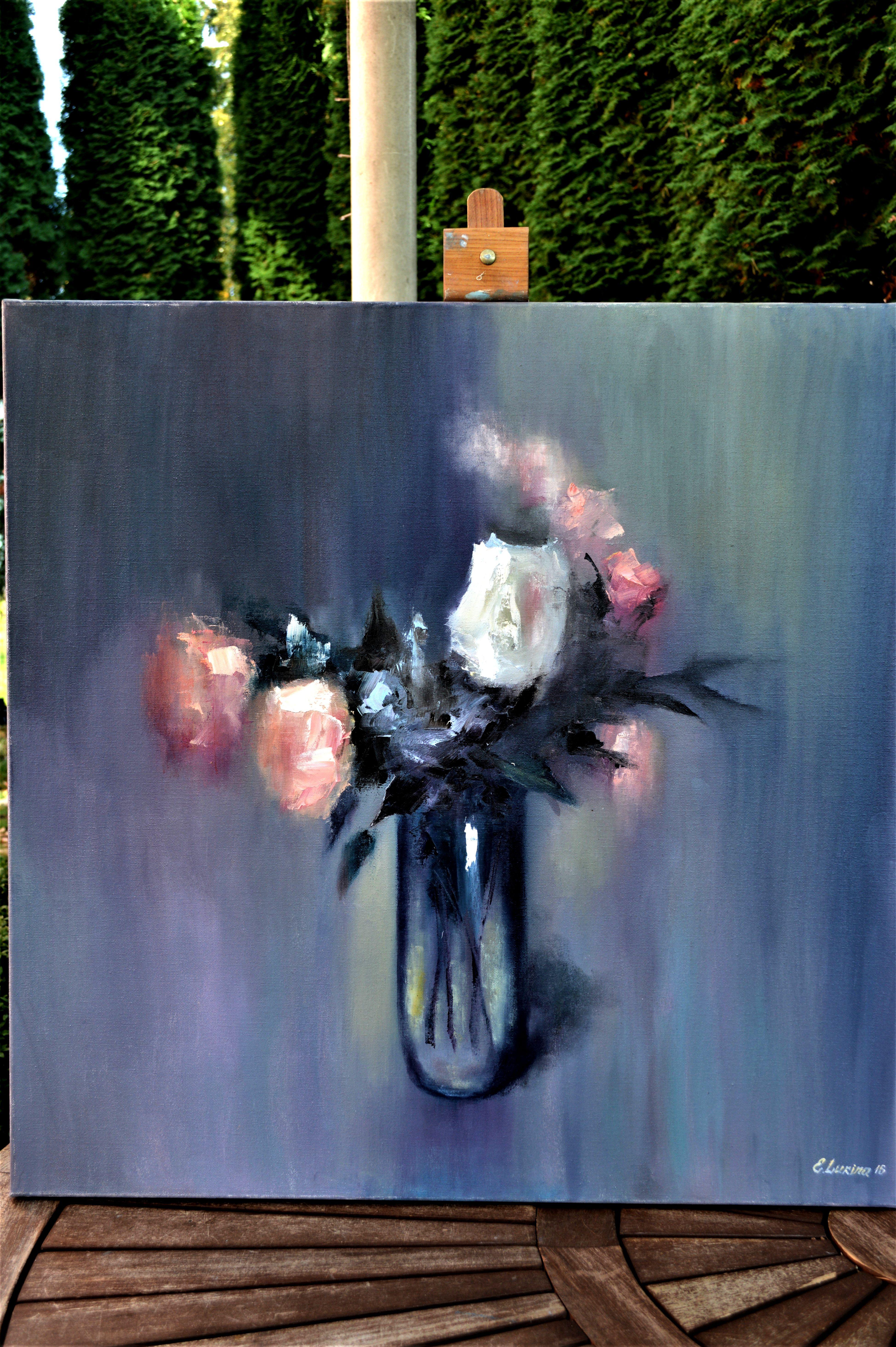 In this passionate oil painting, I've blended expressionism with hints of impressionism to capture the ethereal beauty of roses in a vase. The vintage aura evokes a sense of timeless elegance. Every brushstroke conveys the tender fragility of life,