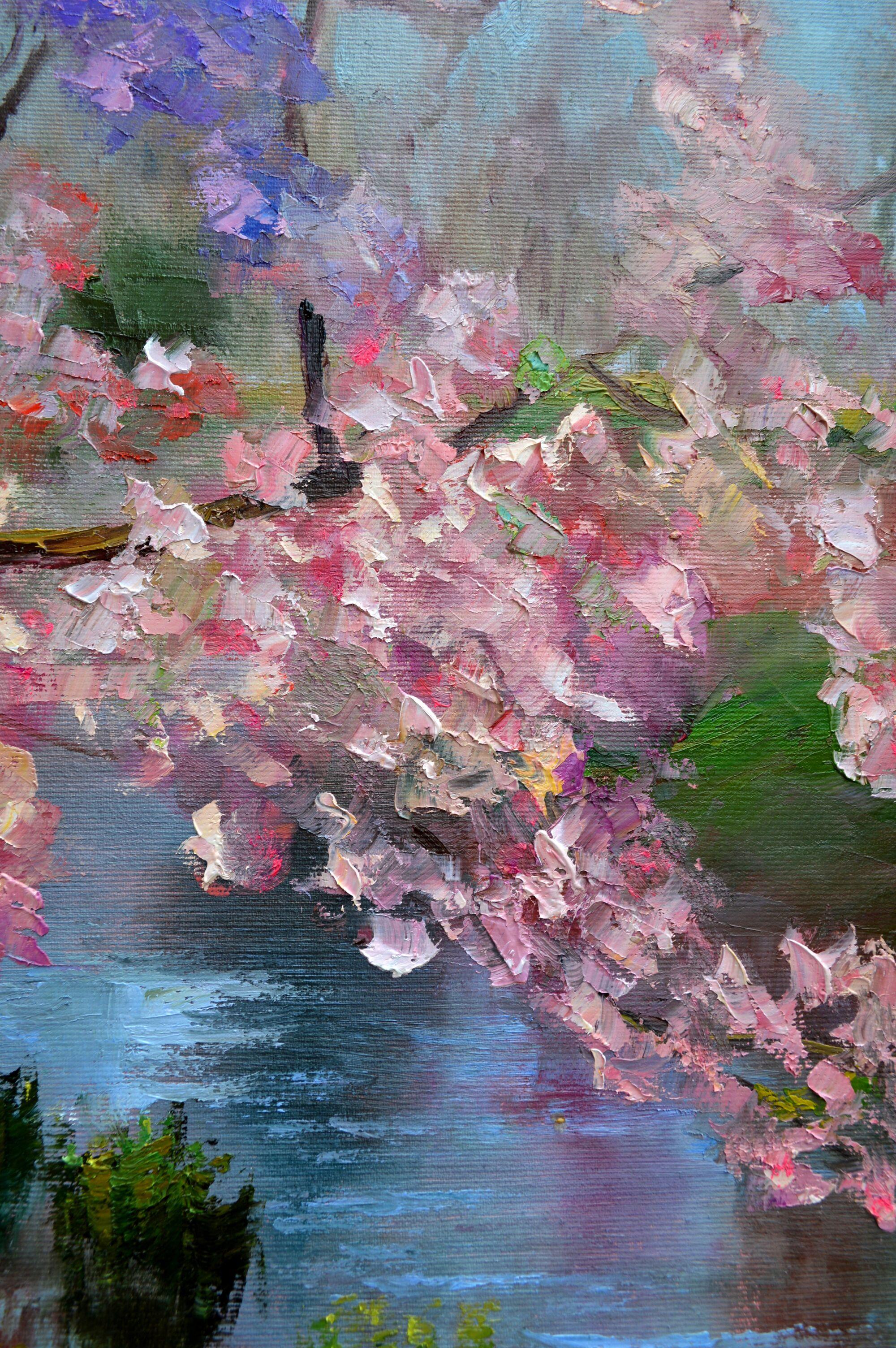 Sakura in the city park - Painting by Elena Lukina