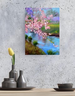 Kirschblüten im Stadtpark – Impressionistisches Landschaftsgemälde in Öl als Wandbild
