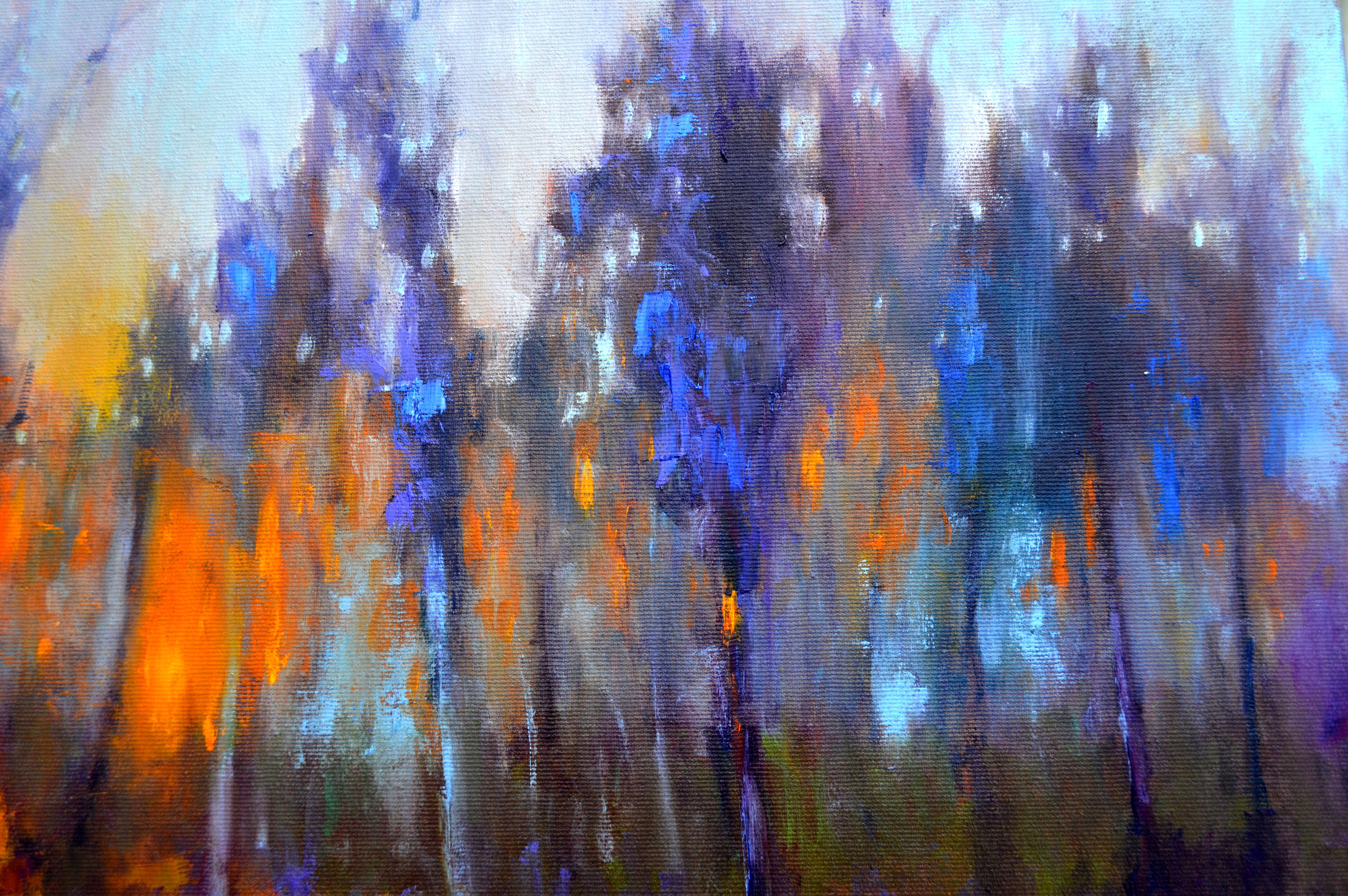Sabato sera di novembre - Landscape Painting Grigio di Elena Lukina