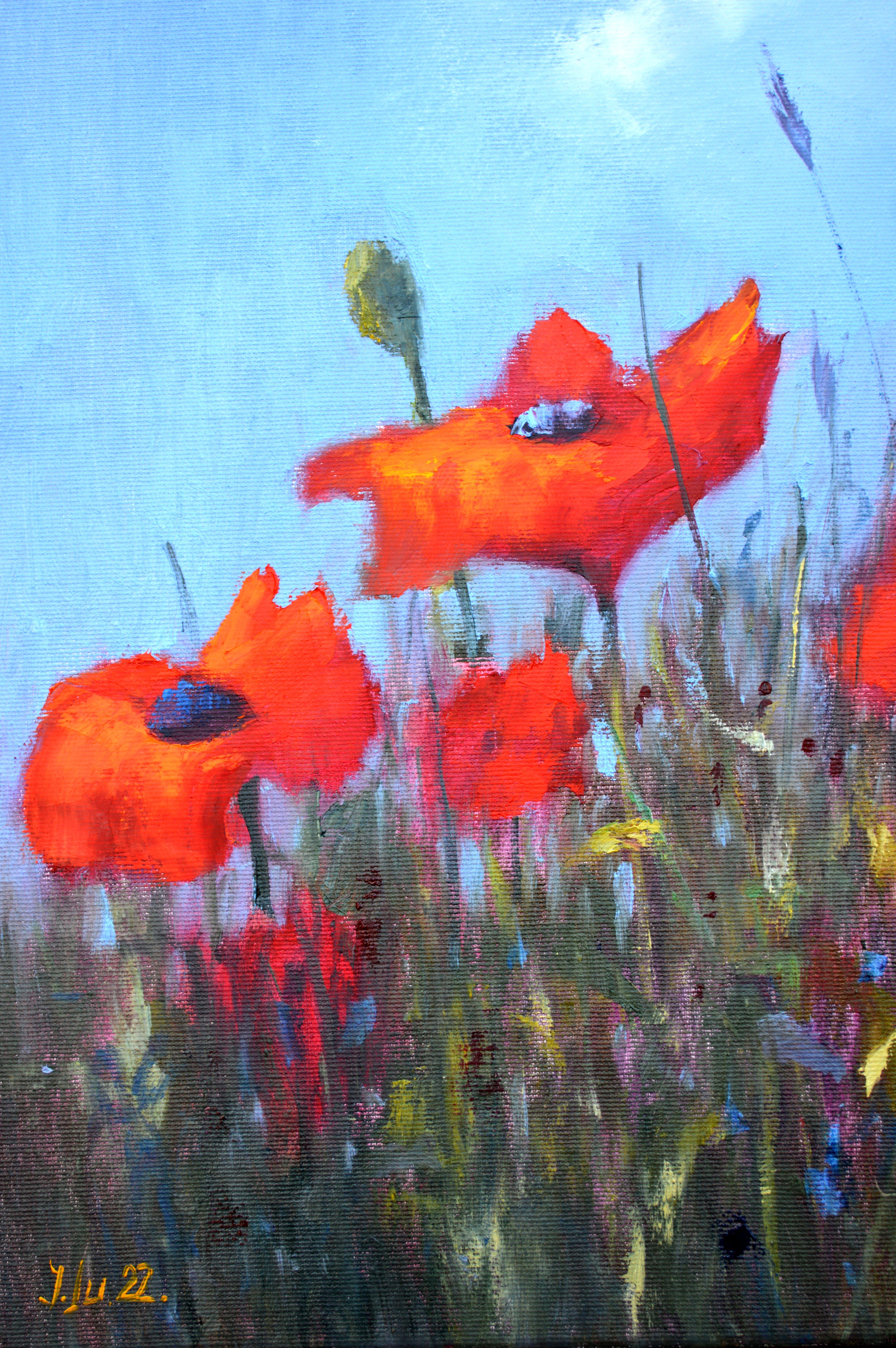 Scarlet Poppies 40X55, Valentine’s Day gifts art For Sale 12