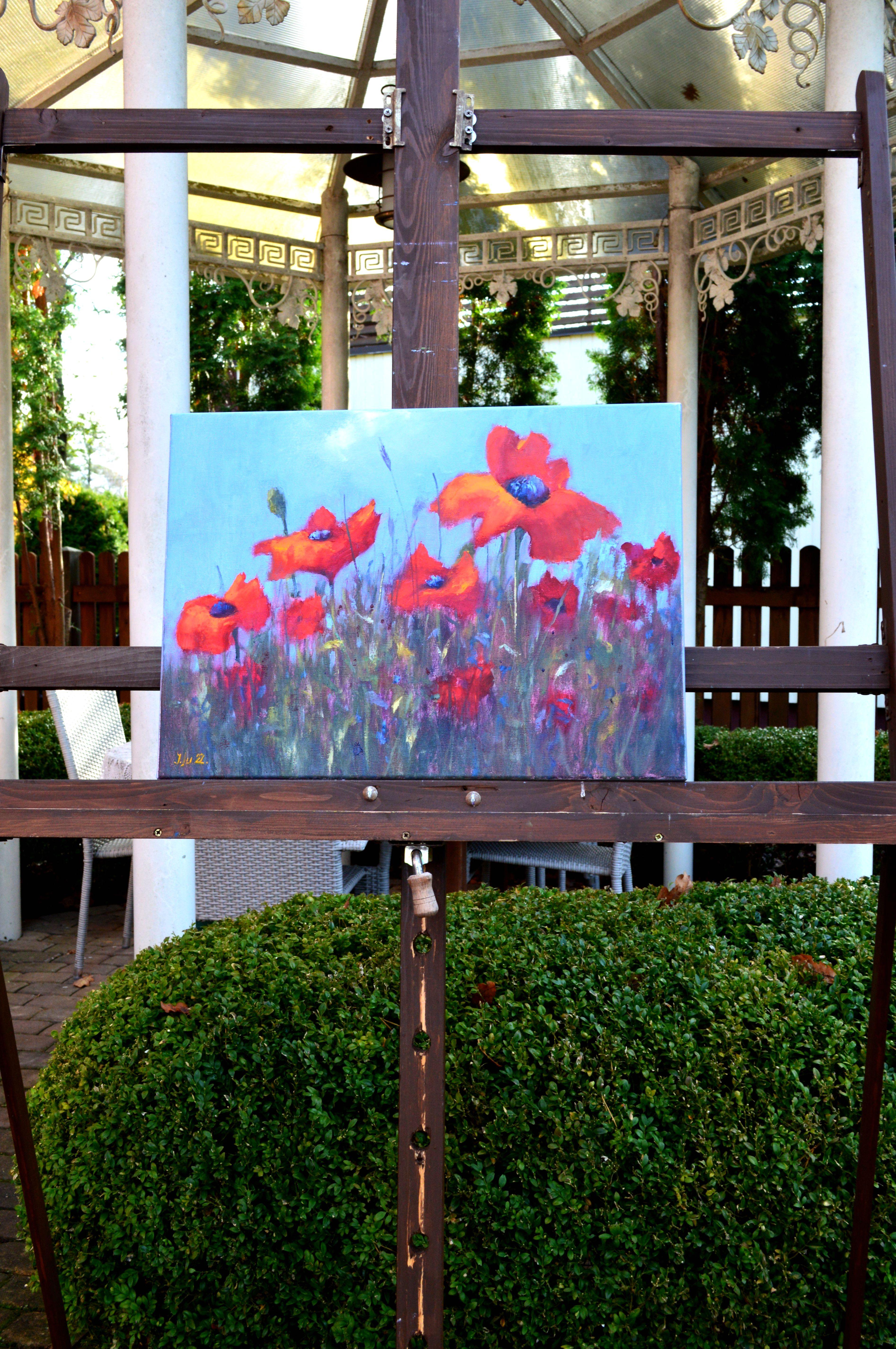 Scarlet Poppies 40X55, Valentine’s Day gifts art - Expressionist Painting by Elena Lukina