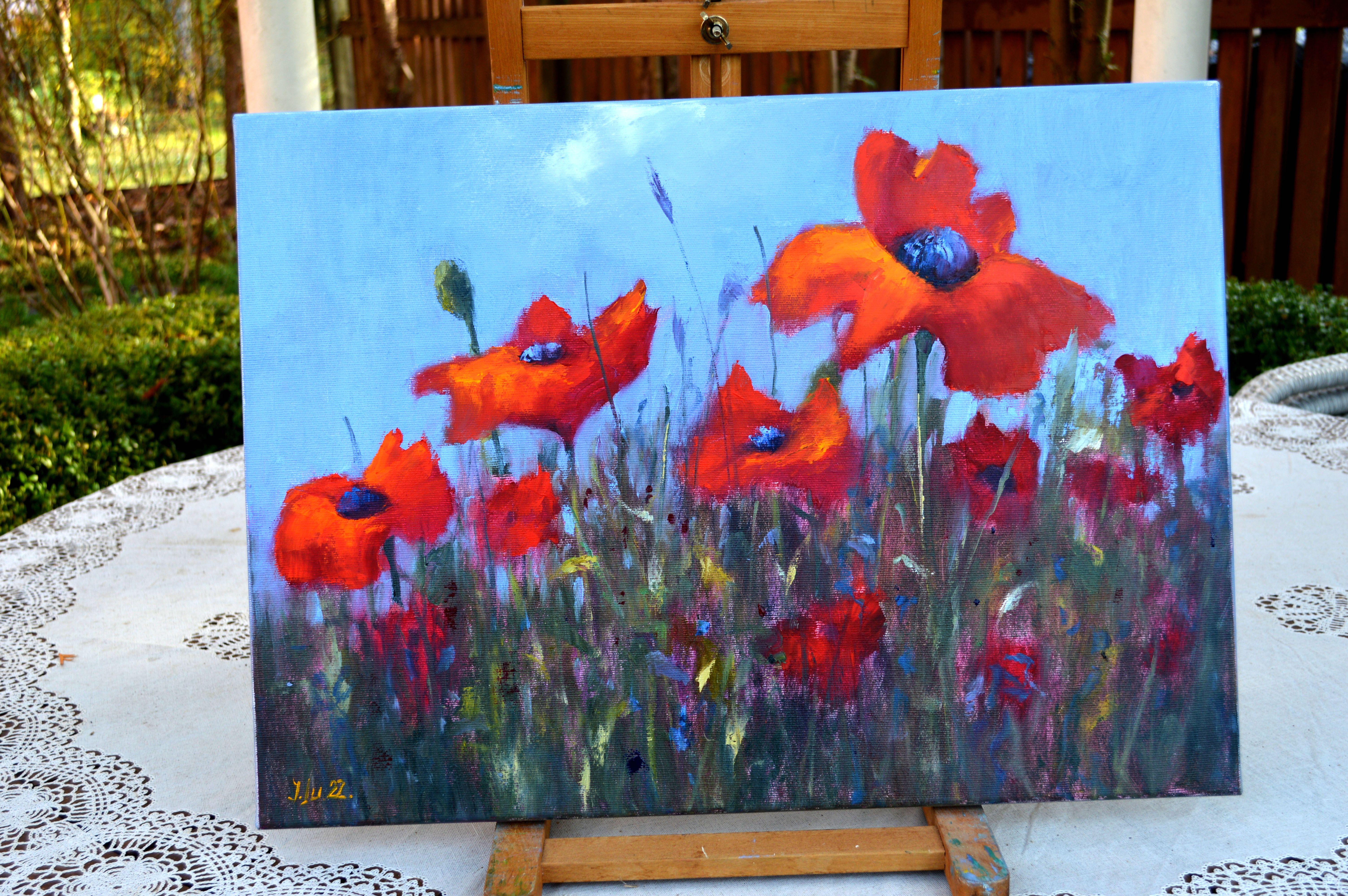 Scarlet Poppies 40X55, Valentine’s Day gifts art For Sale 3