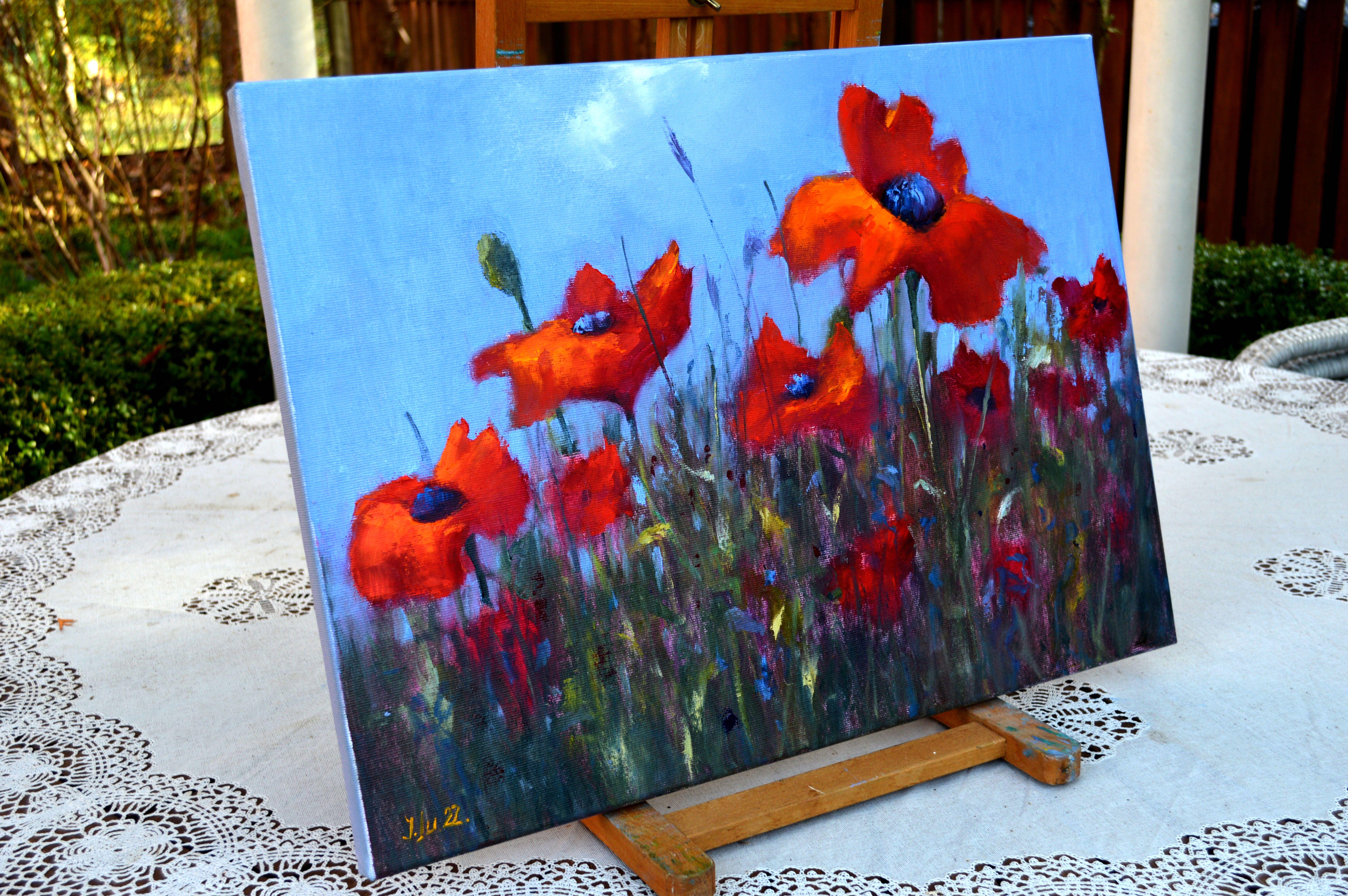 Scarlet Poppies 40X55, Valentine’s Day gifts art For Sale 4