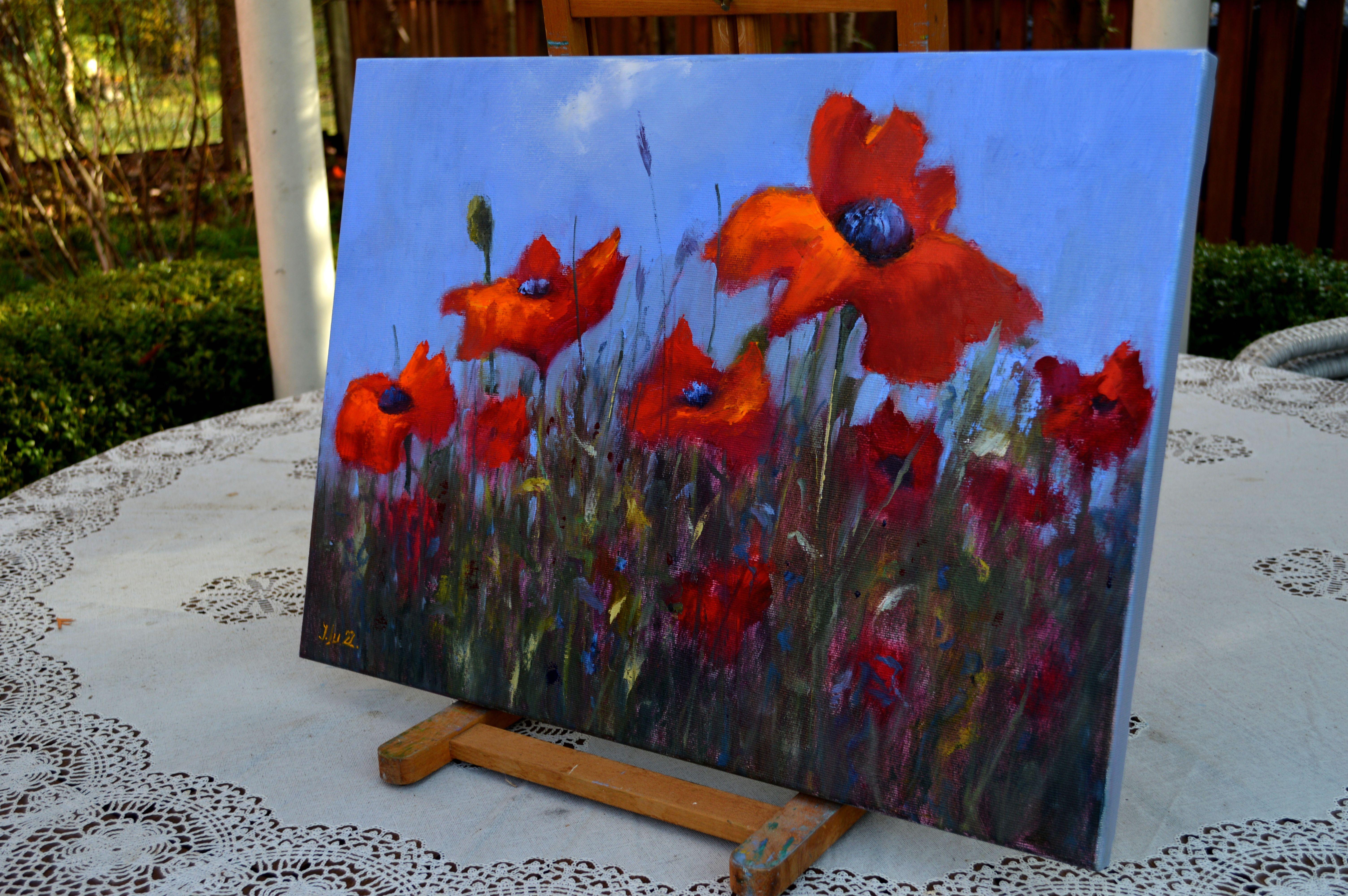 Scarlet Poppies 40X55, Valentine’s Day gifts art For Sale 5