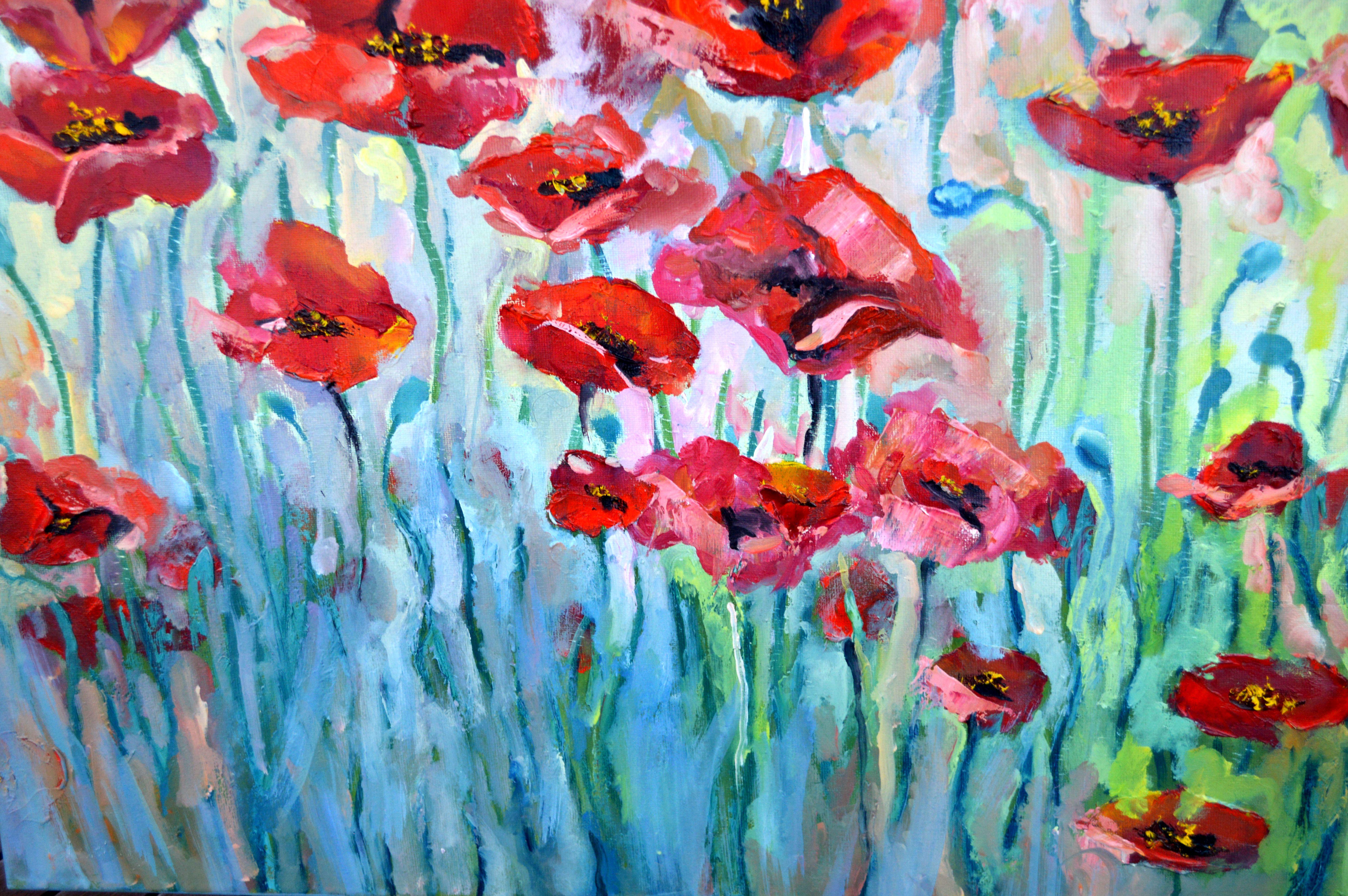 Scarlet poppies 50X70 oil painting For Sale 8