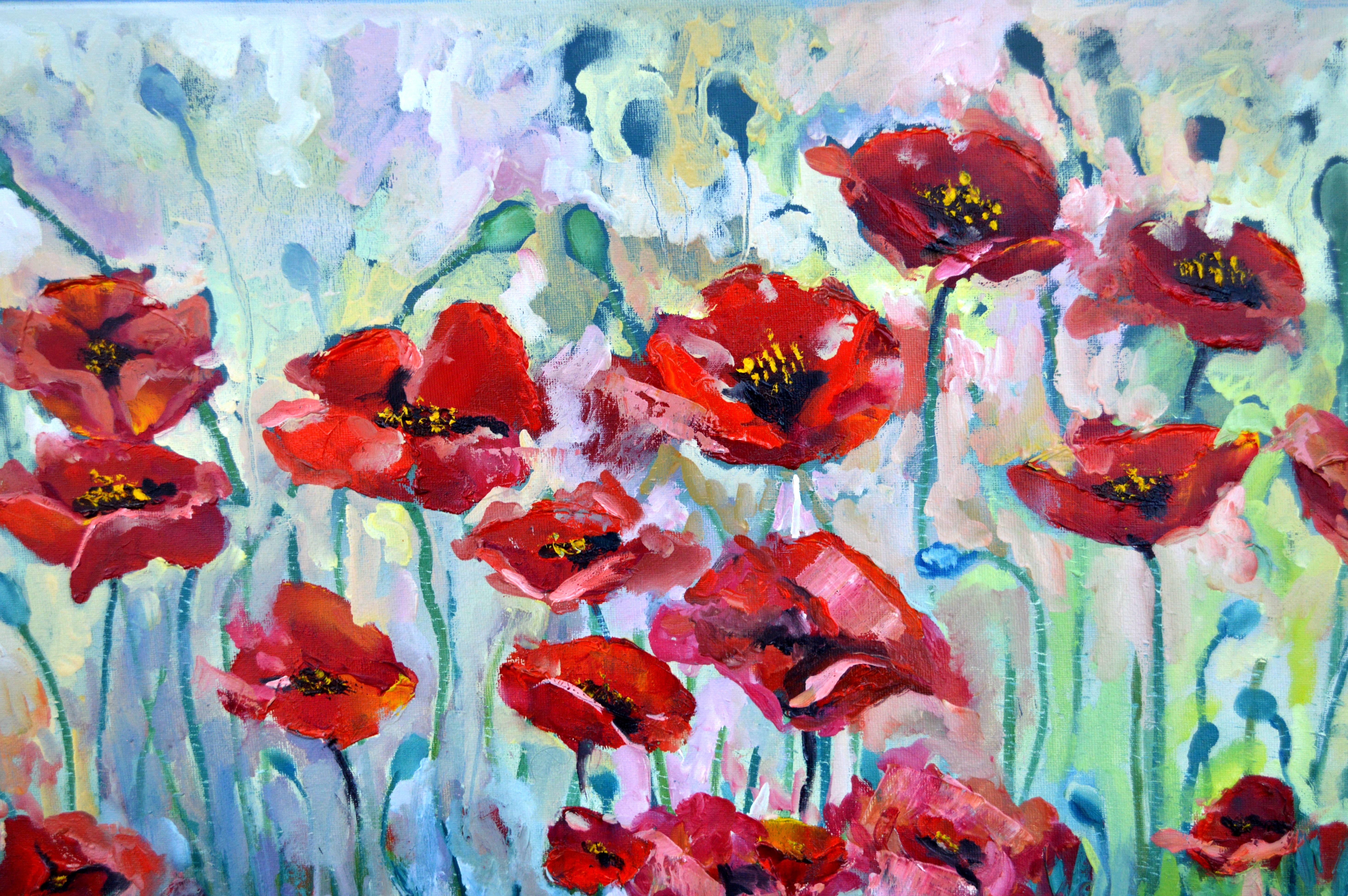 Scarlet poppies 50X70 oil painting For Sale 9