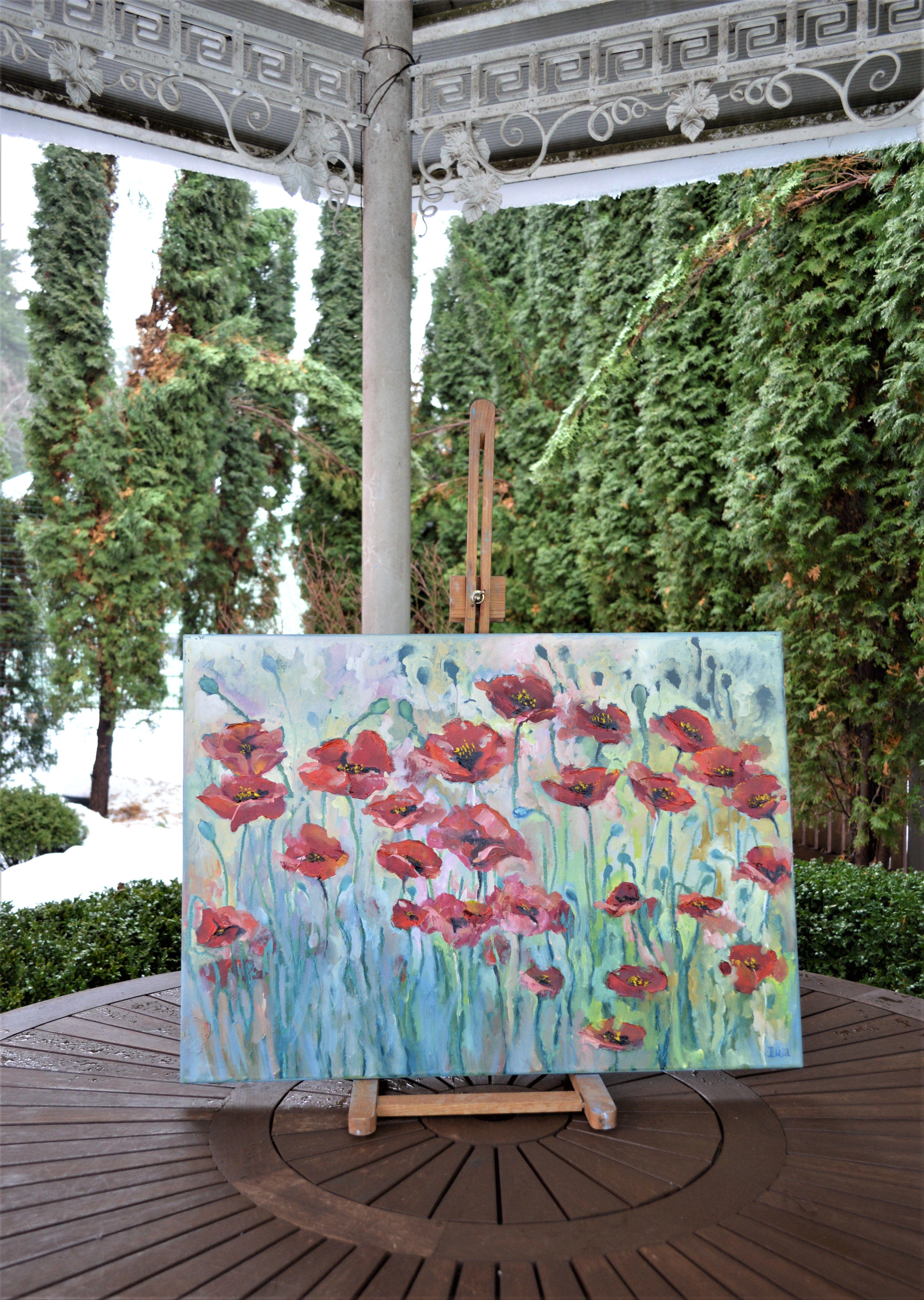 Scarlet Poppies 50X70 Ölgemälde – Painting von Elena Lukina