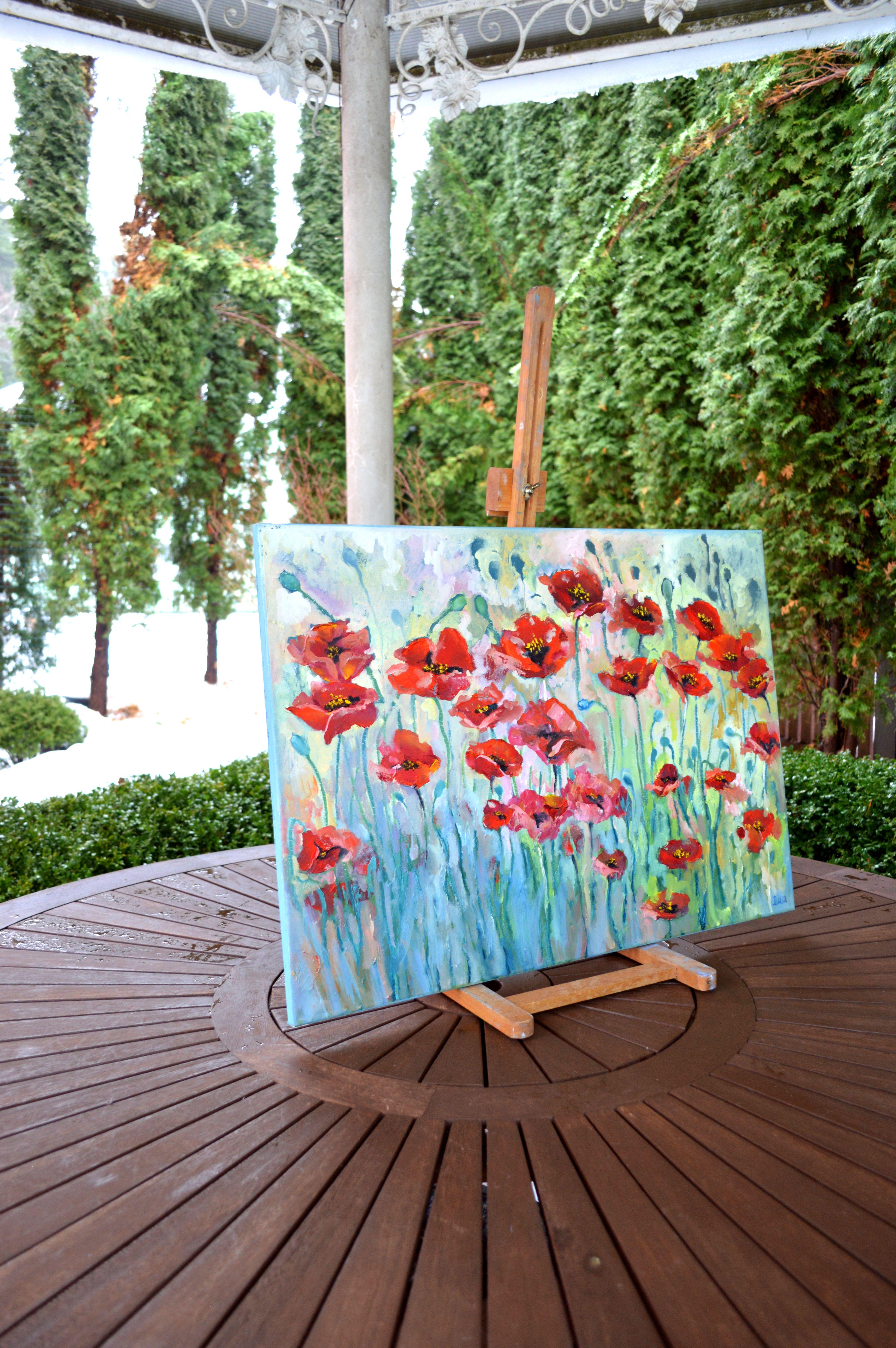Scarlet Poppies 50X70 Ölgemälde (Expressionismus), Painting, von Elena Lukina