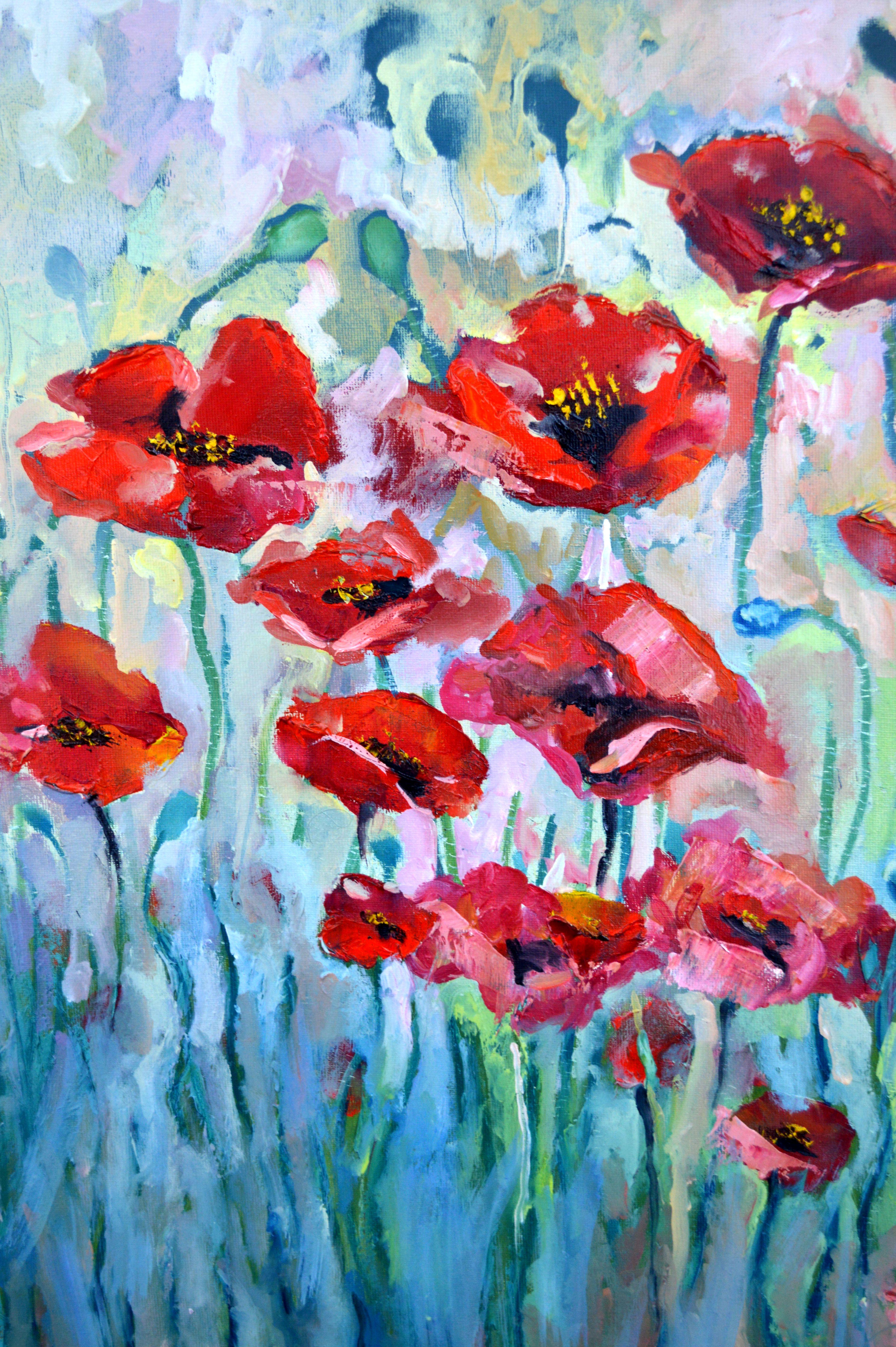 Scarlet poppies 50X70 oil painting For Sale 4