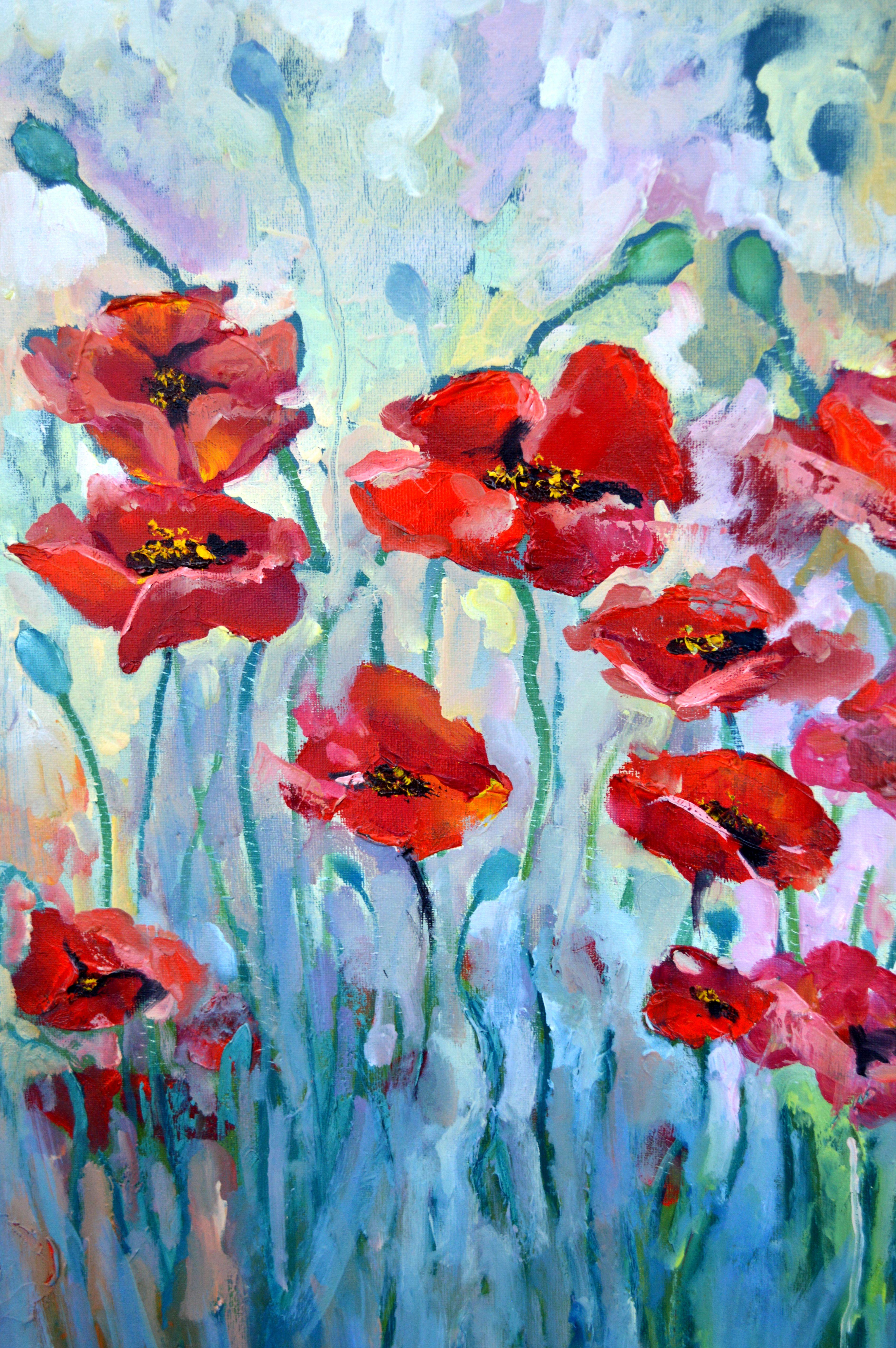 Scarlet poppies 50X70 oil painting For Sale 6
