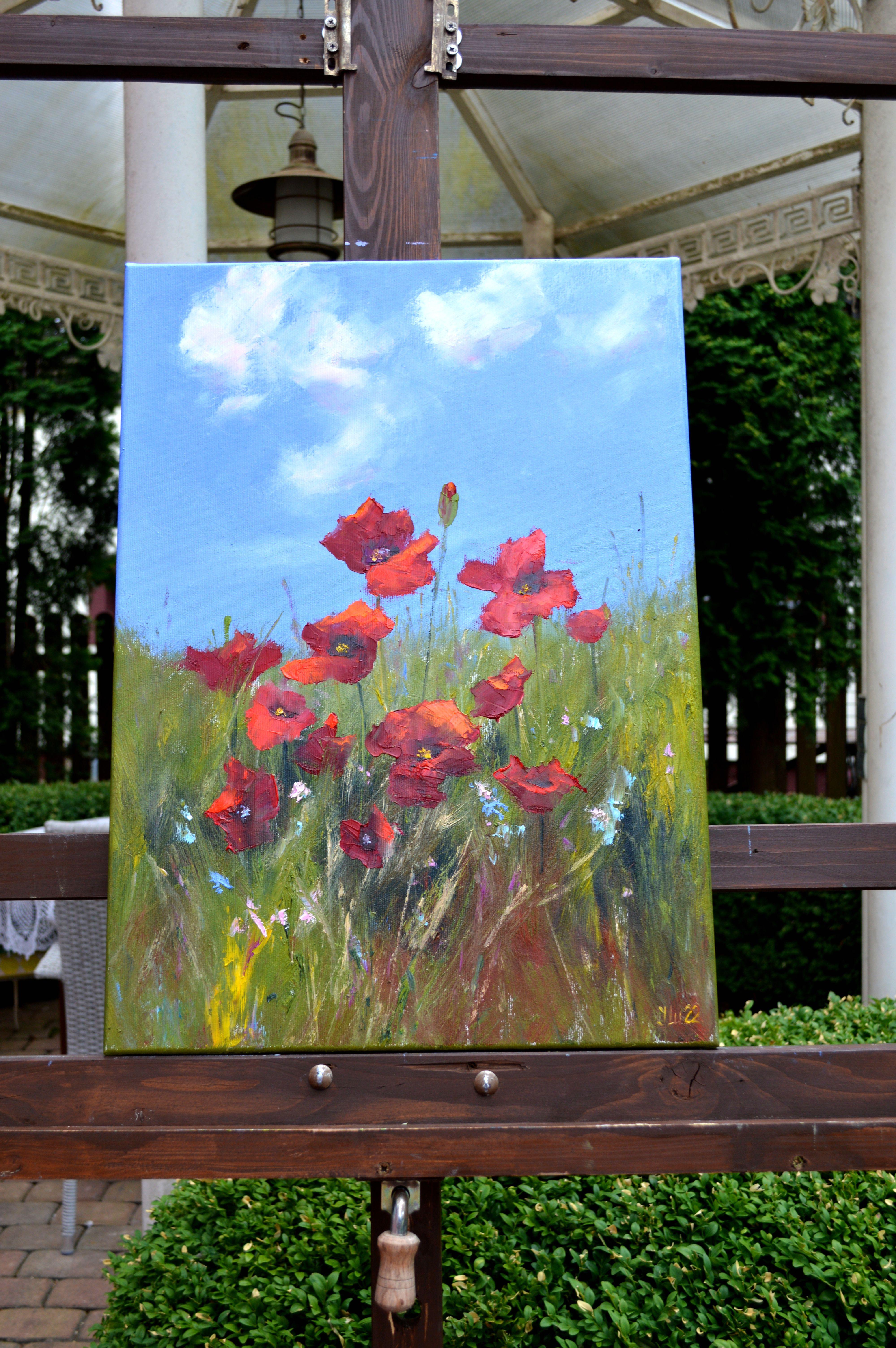 Scarlet poppies 55X40 oil. Canvas Italy by Caravaggio For Sale 7
