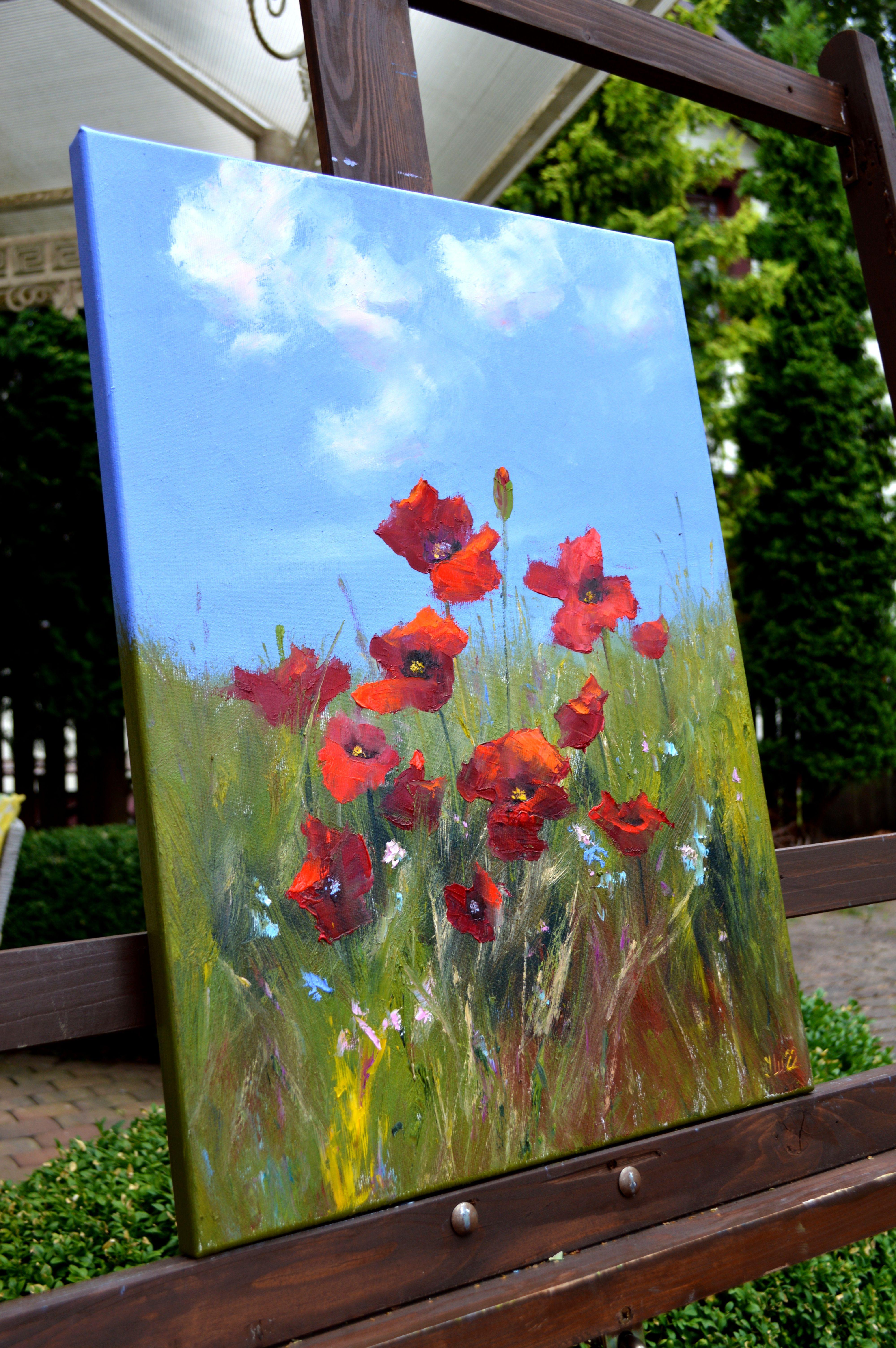 Scarlet poppies 55X40 oil. Canvas Italy by Caravaggio For Sale 8
