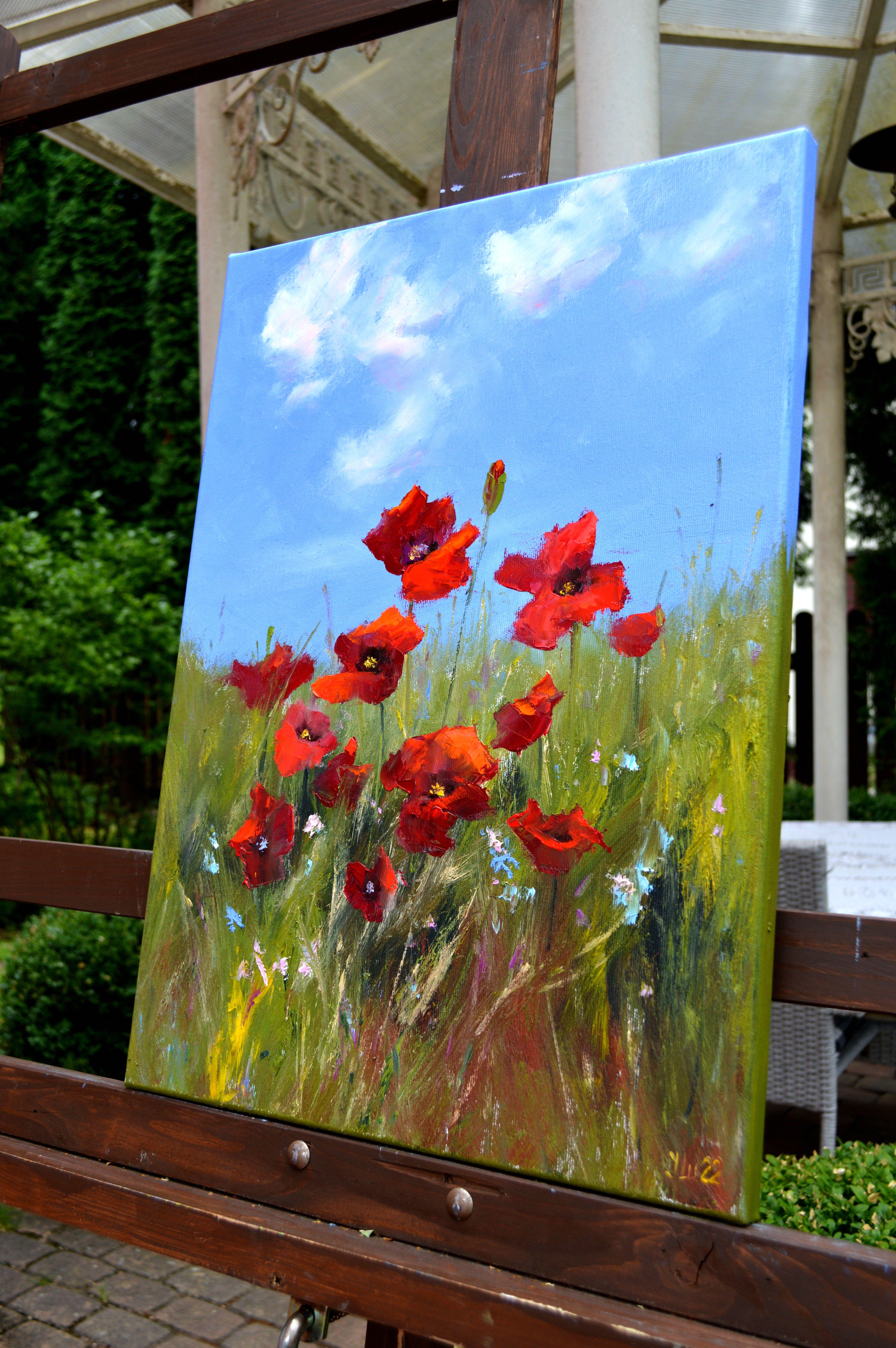 Scarlet poppies 55X40 oil. Canvas Italy by Caravaggio For Sale 9