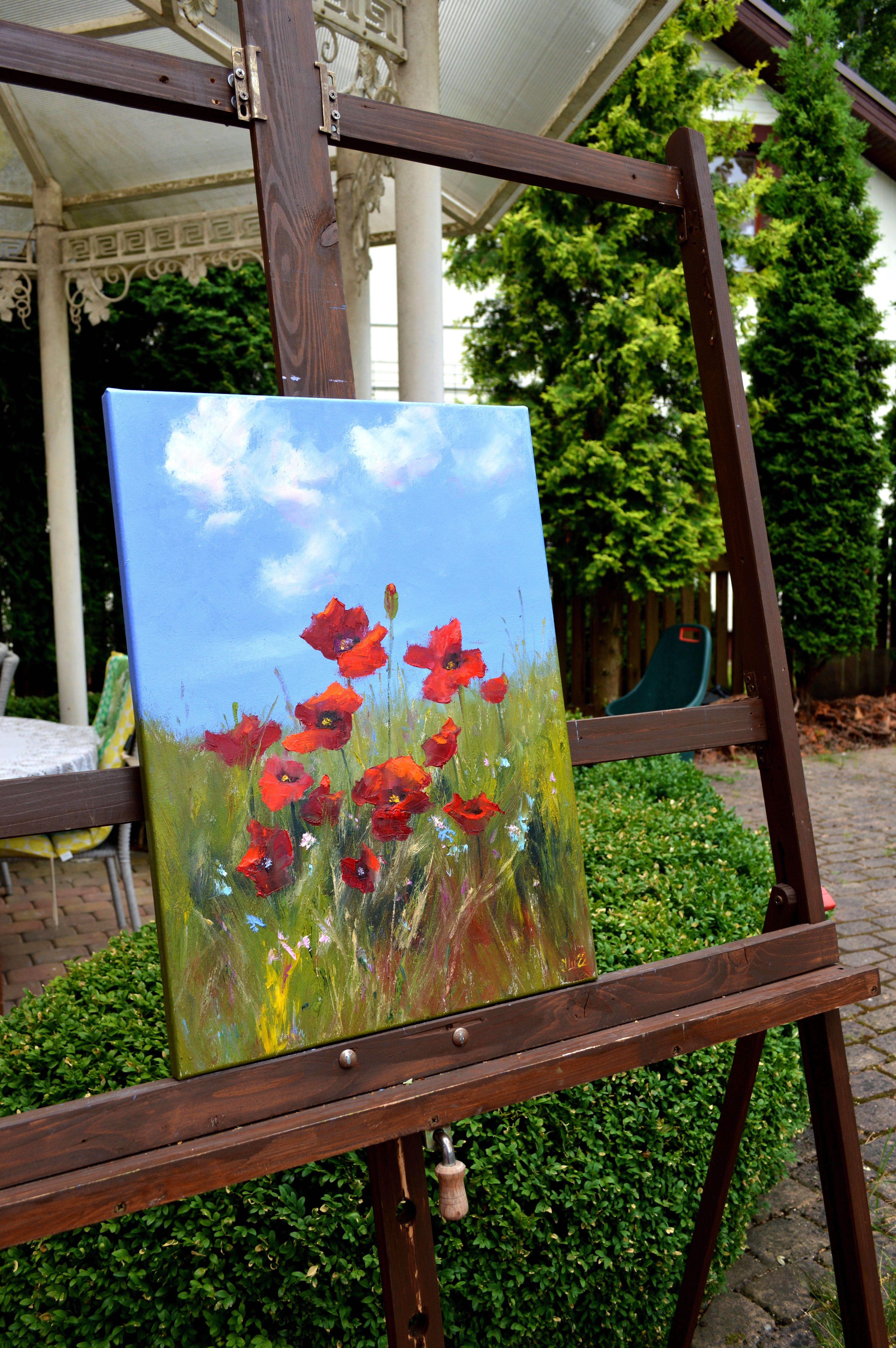 Scarlet poppies 55X40 oil. Canvas Italy by Caravaggio For Sale 12