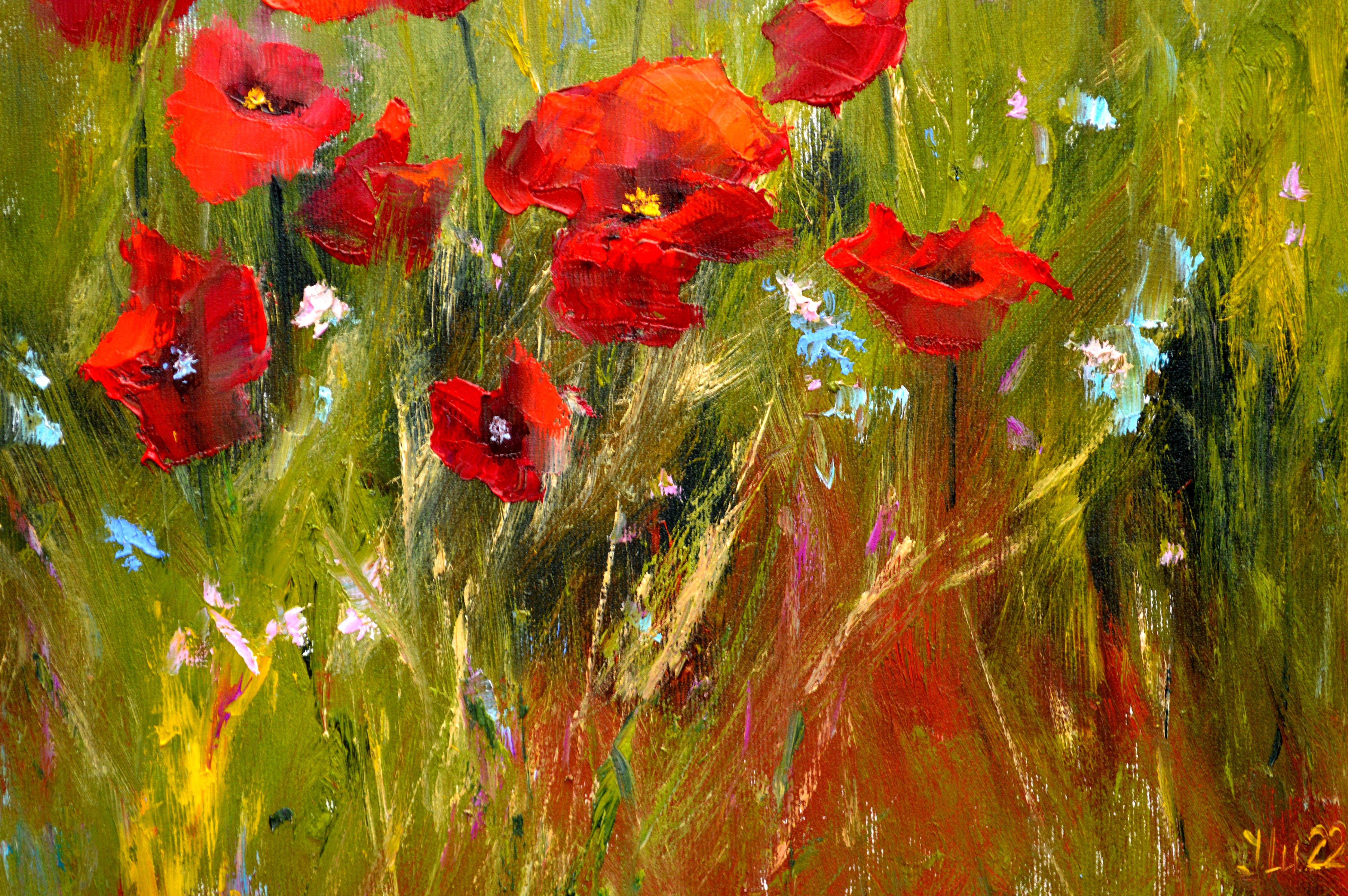 Scarlet poppies 55X40 oil. Canvas Italy by Caravaggio For Sale 3