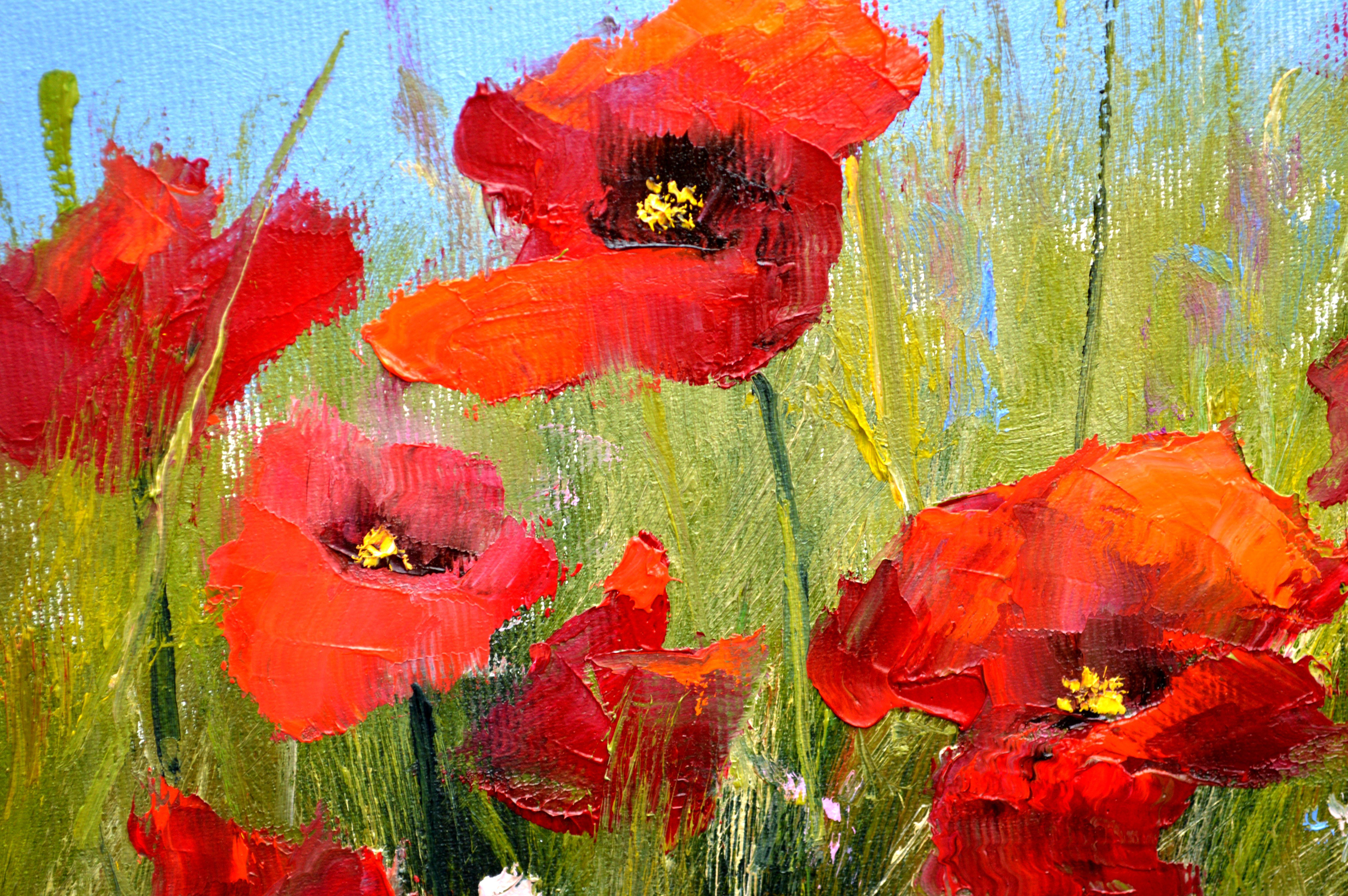 Scarlet poppies 55X40 oil. Canvas Italy by Caravaggio For Sale 4