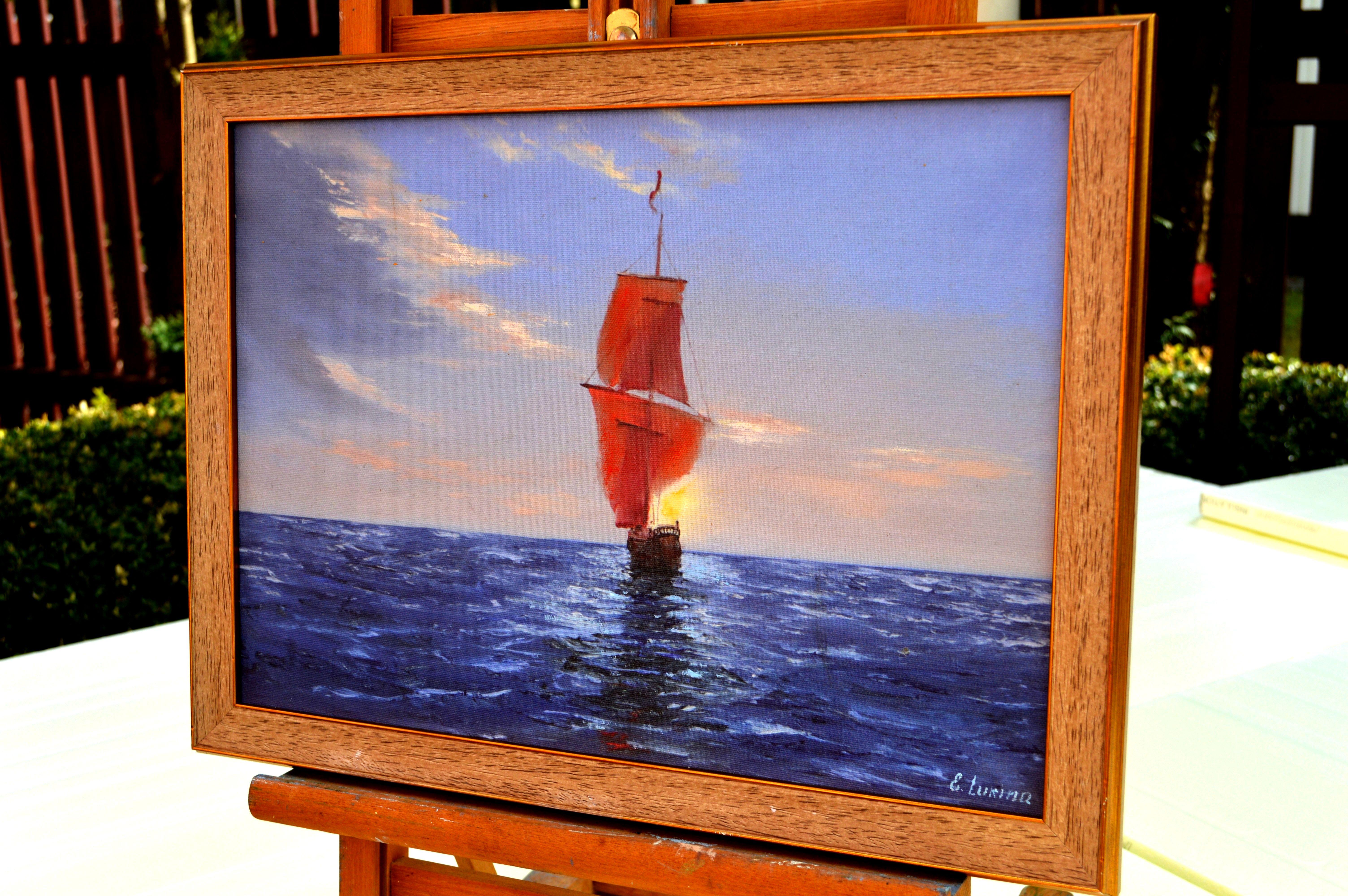 Velas Escarlata - Landscape Painting Gris de Elena Lukina