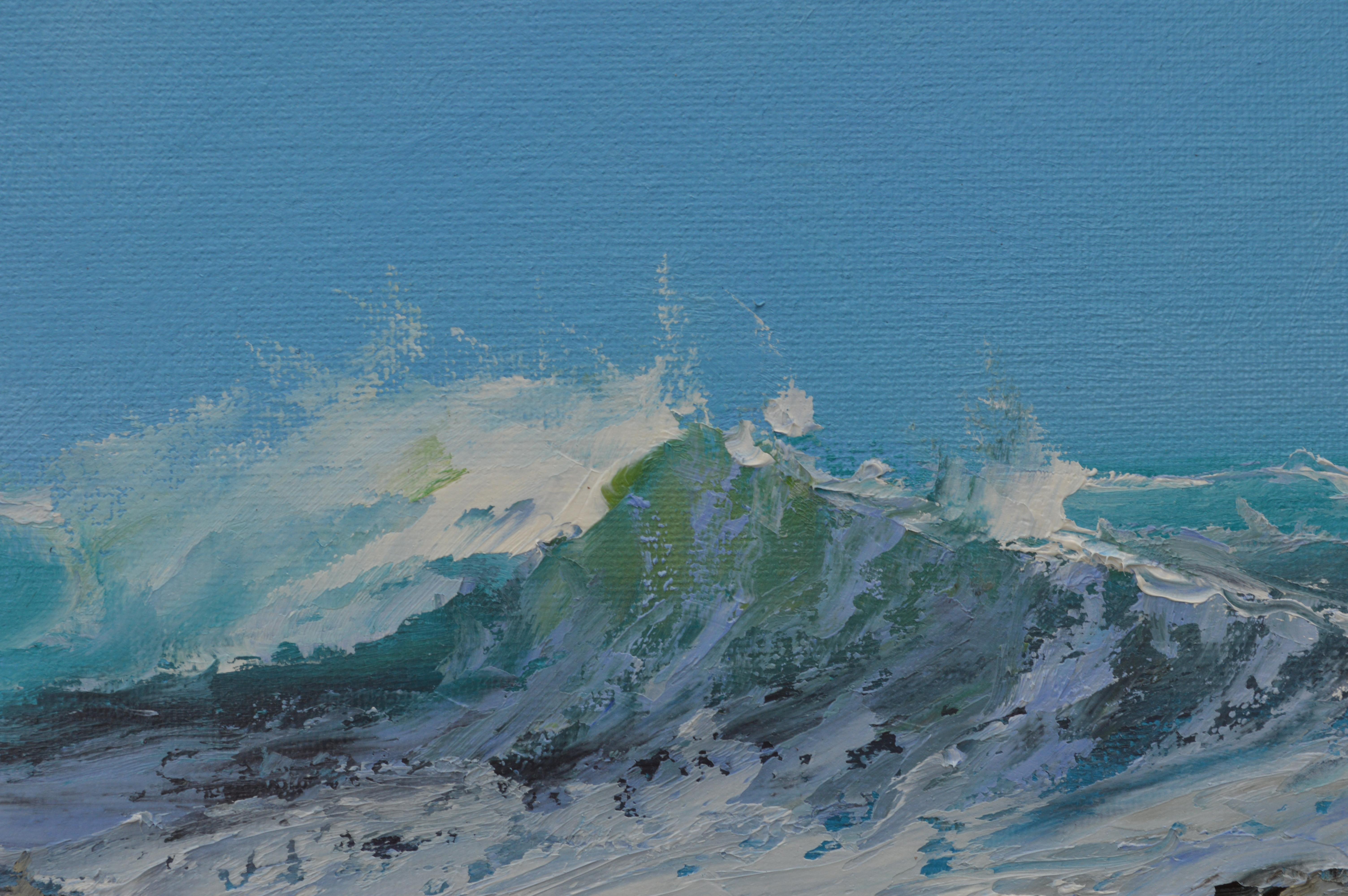 In this painting, I've channeled the raw, untamed spirit of the sea. My strokes, heavy with oil, clash and swirl, embodying the ocean's relentless energy and the ephemeral beauty of its cresting waves. The vibrant blues and tumultuous whites evoke