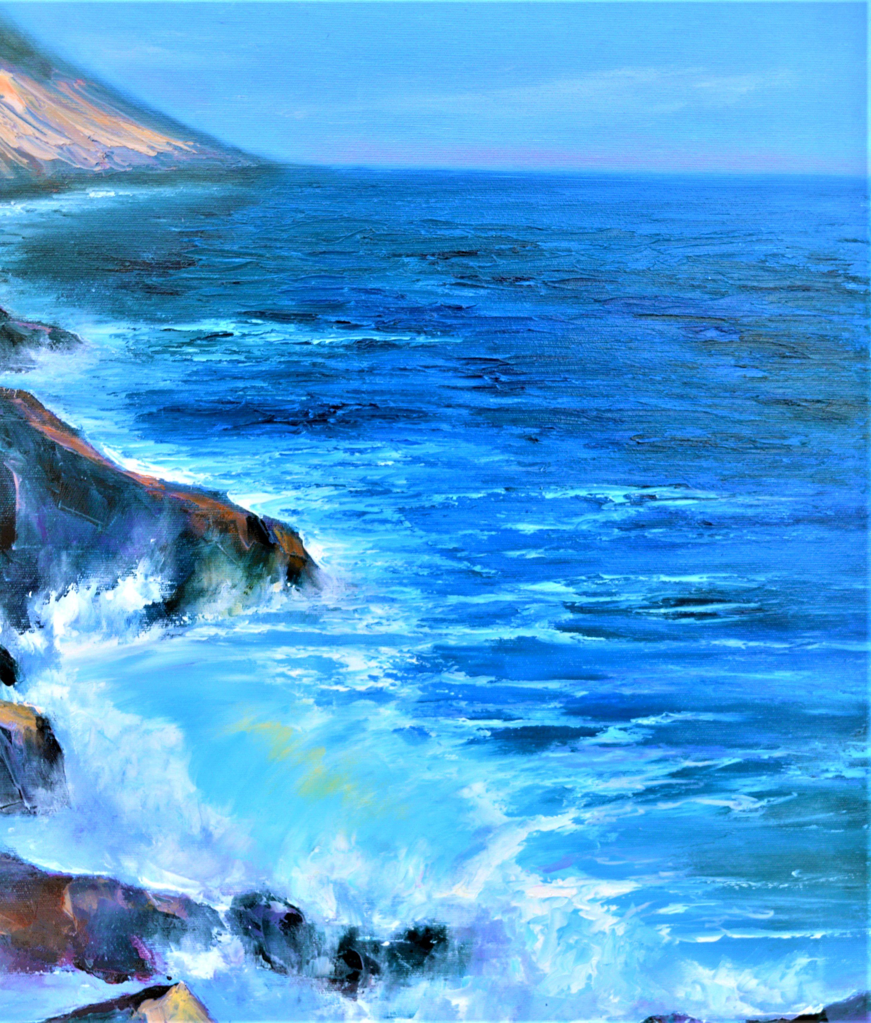 In my artwork, I've poured the vitality and serenity of the sea onto canvas, capturing the dynamic dance between water and land. The interplay of light reflects the boundless energy and the moods of the ocean, with each brushstroke expressing its