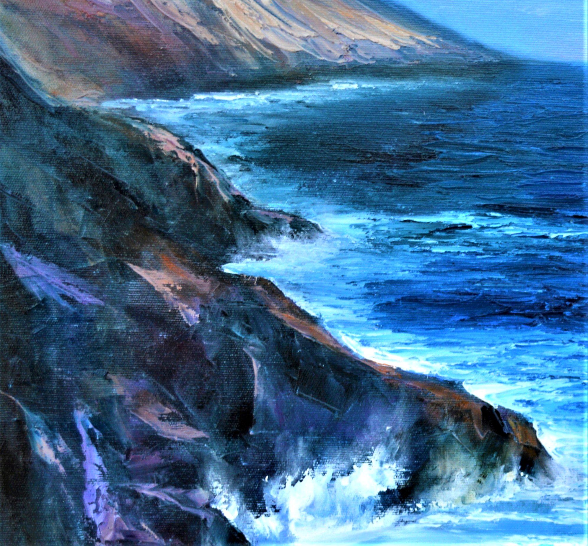 Nelle mie opere d'arte, ho riversato la vitalità e la serenità del mare sulla tela, catturando la danza dinamica tra acqua e terra. Il gioco di luci riflette l'energia sconfinata e gli stati d'animo dell'oceano, con ogni pennellata che esprime il