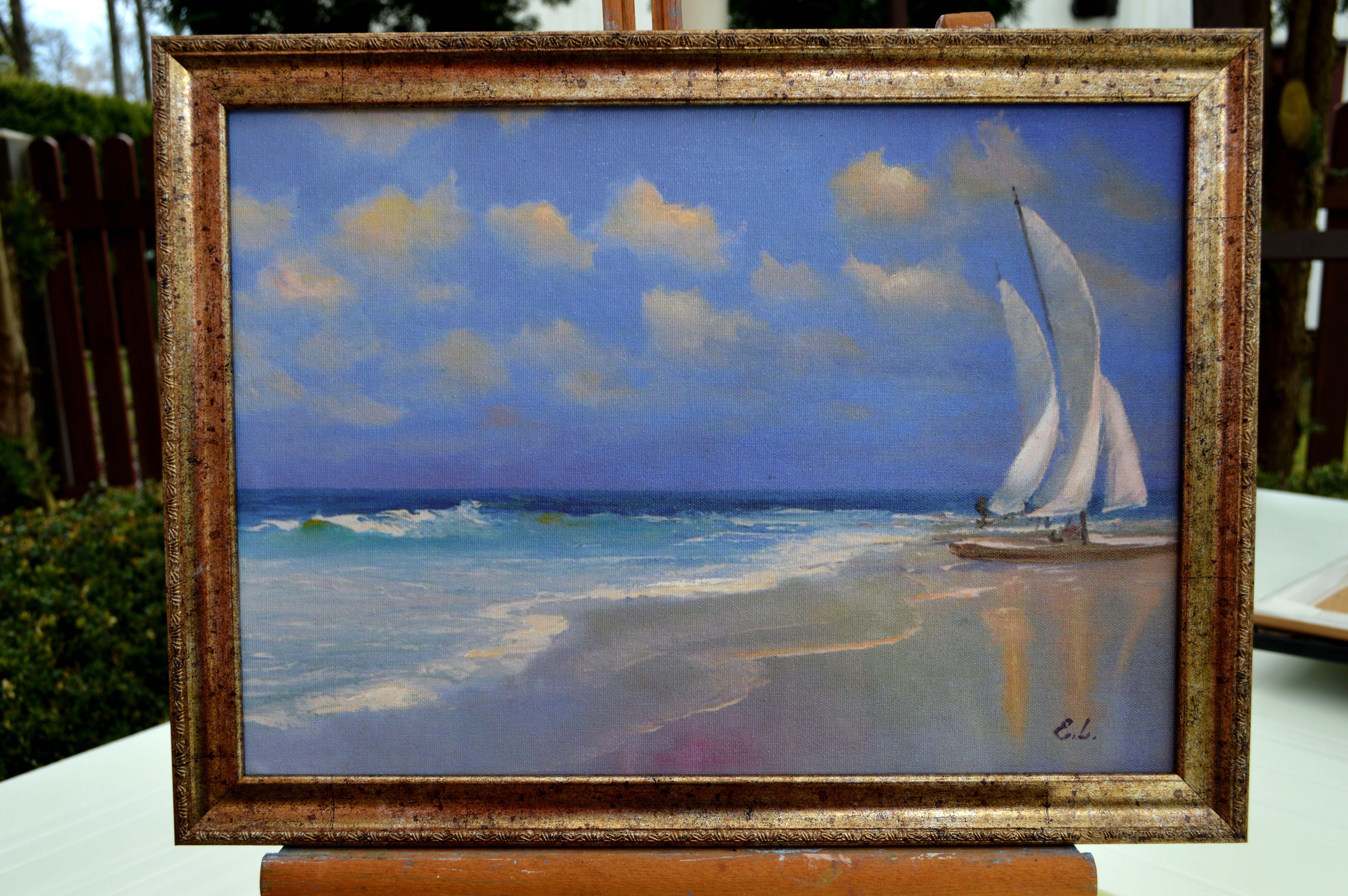 Sea. Sailboat. - Expressionist Painting by Elena Lukina