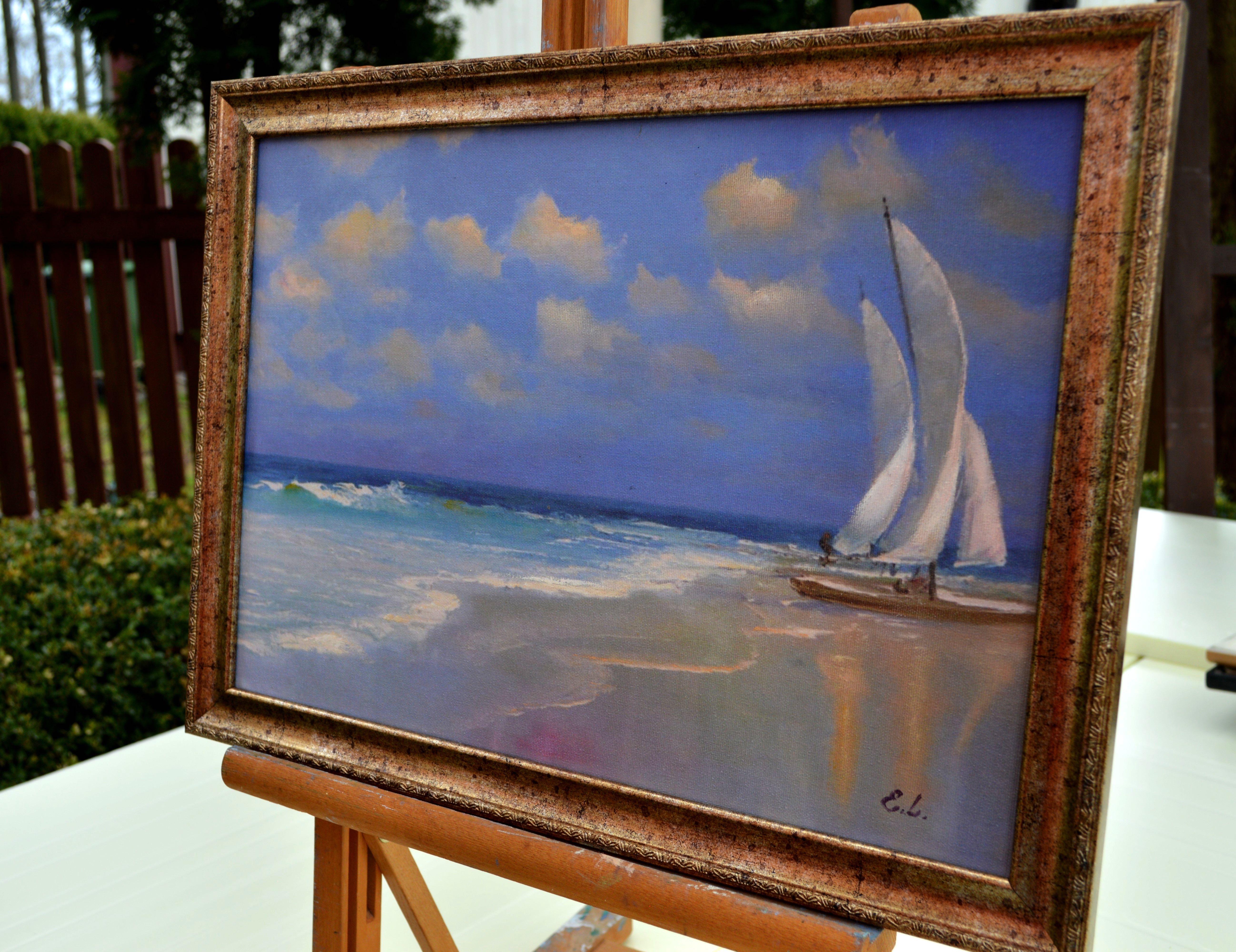 In this piece, I sought to capture the serene dance between sky and sea, interspersed with the graceful ballet of a sailboat. Infused with the essence of expressionism and the delicacy of fine art, the artwork reflects a moment of tranquility poised