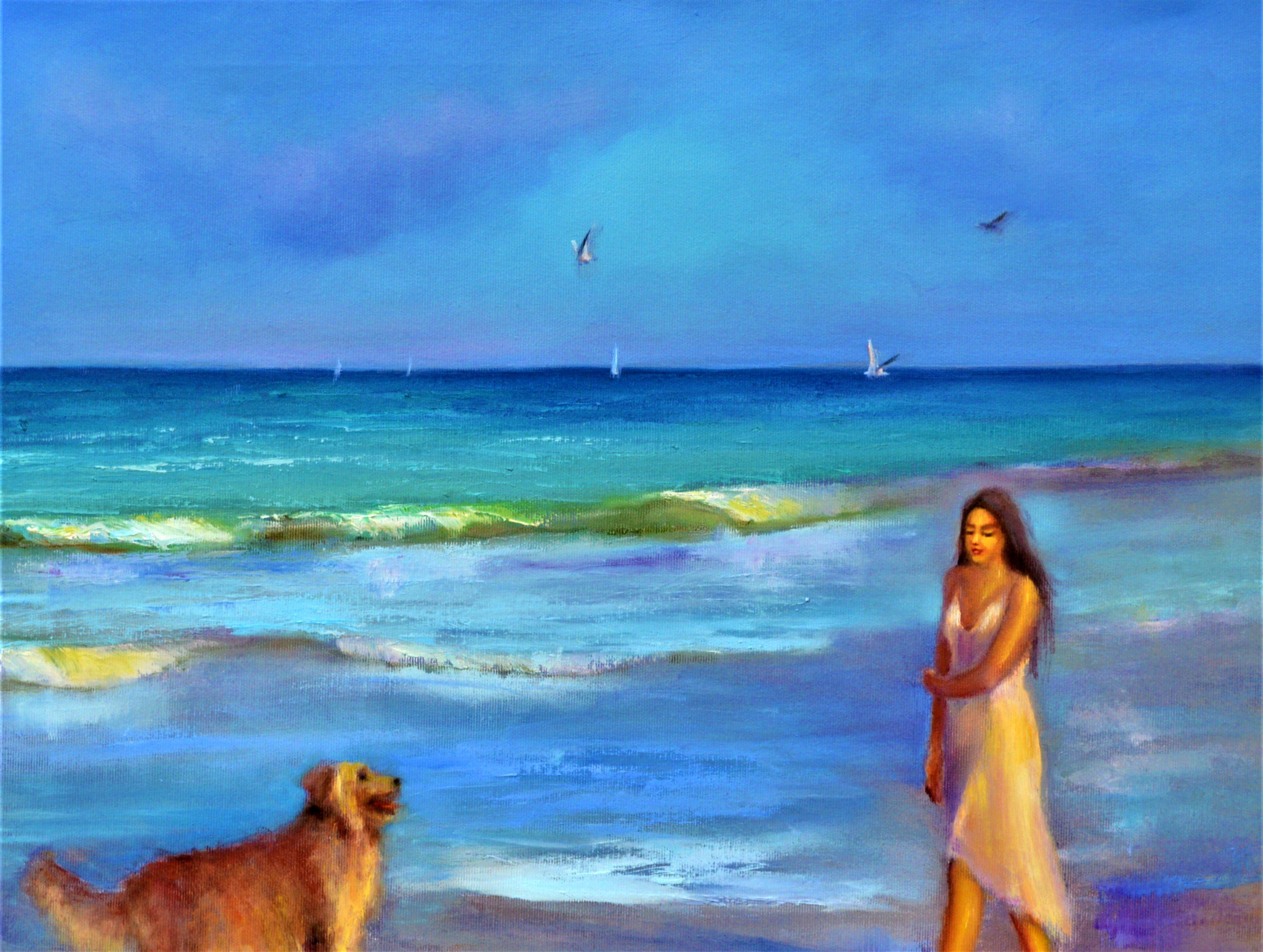 Juego junto al mar - Painting de Elena Lukina