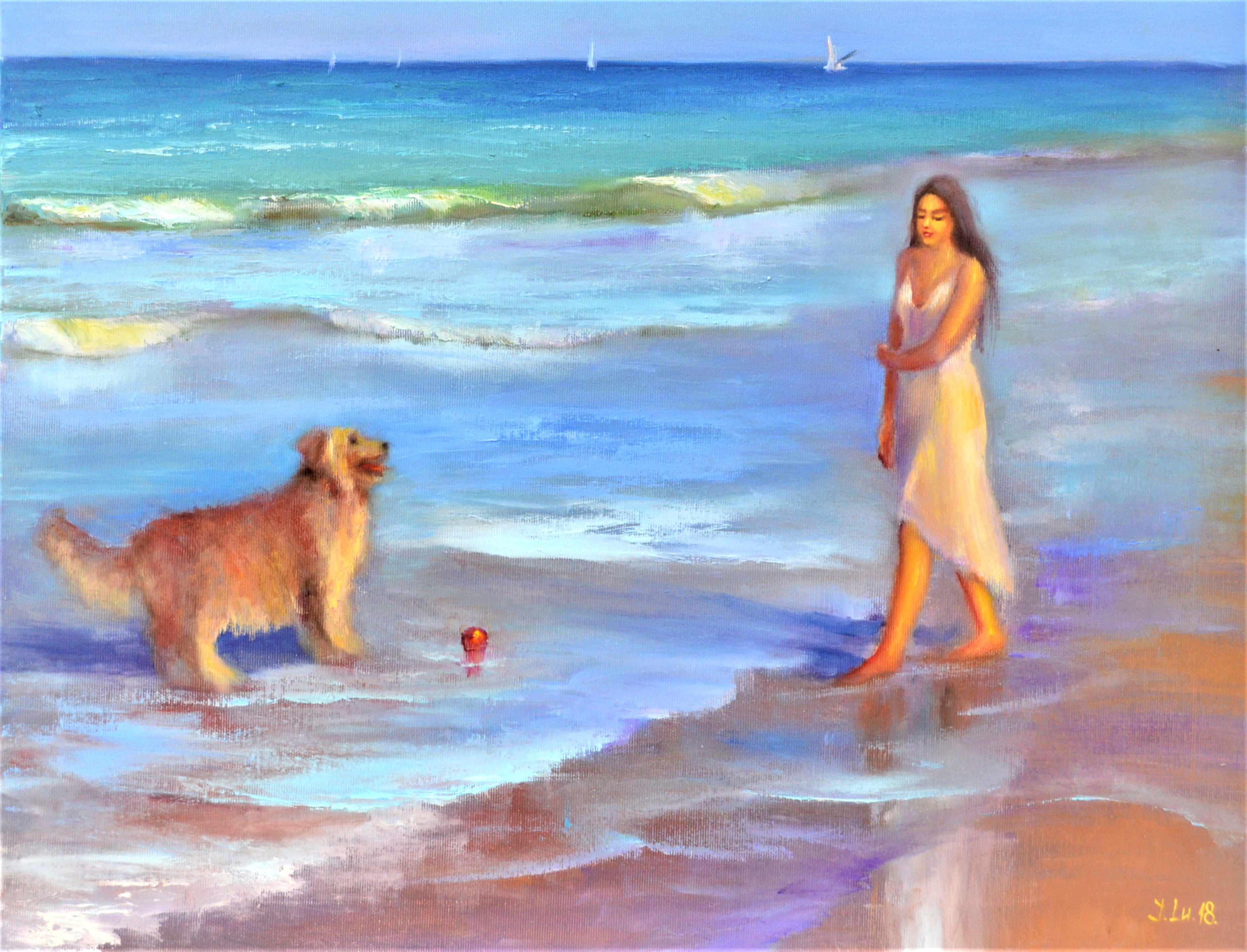 Juego junto al mar - Painting Expresionista de Elena Lukina