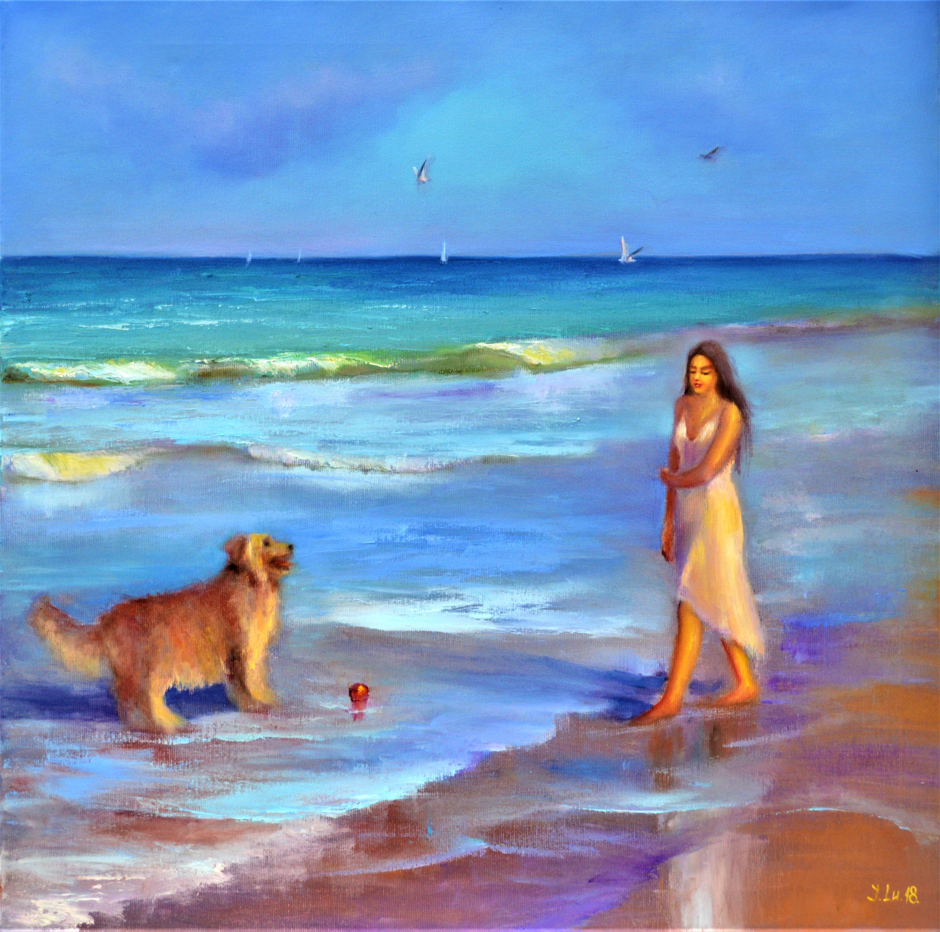 Figurative Painting de Elena Lukina - Juego junto al mar