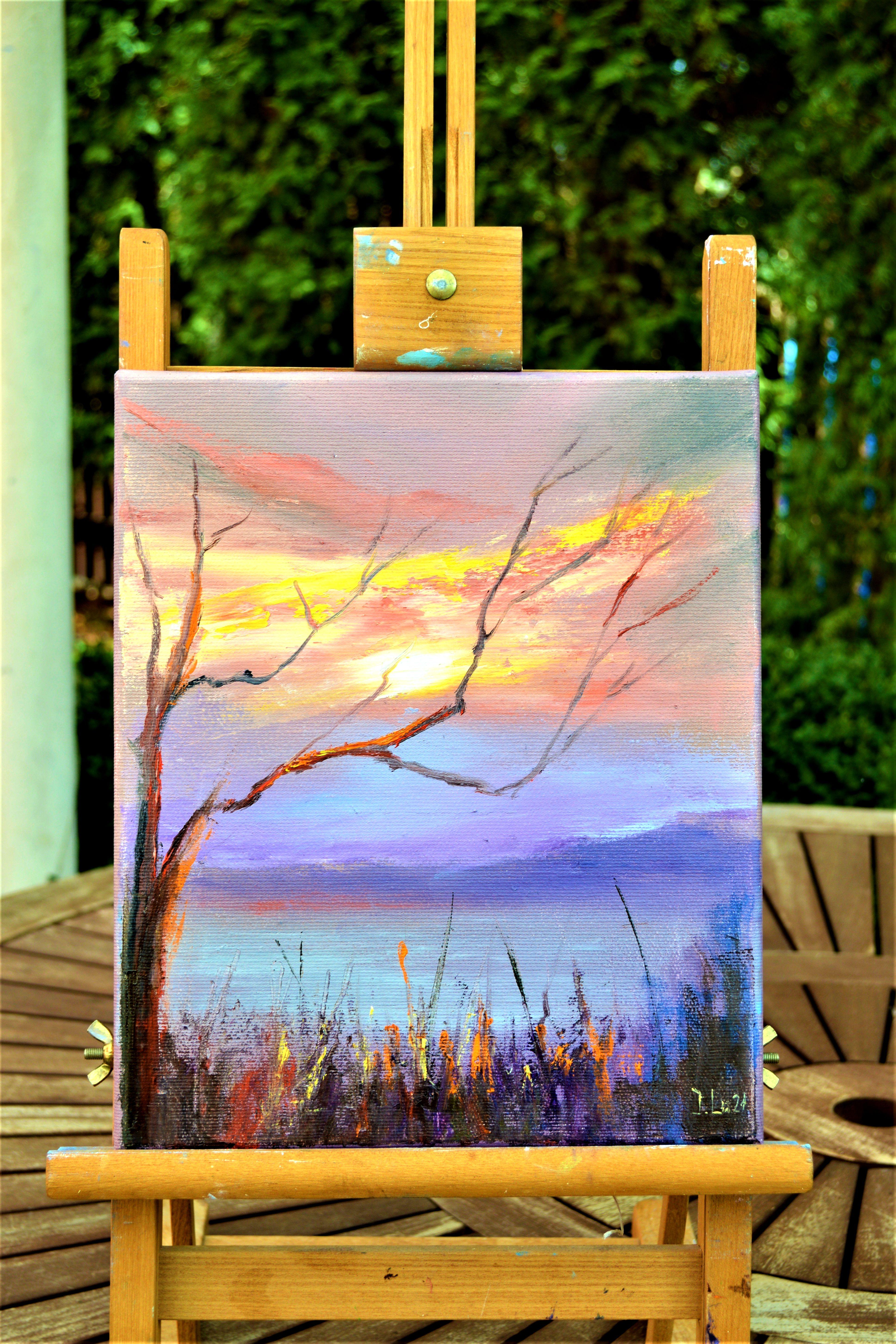 See One, le soleil - Gris Landscape Painting par Elena Lukina