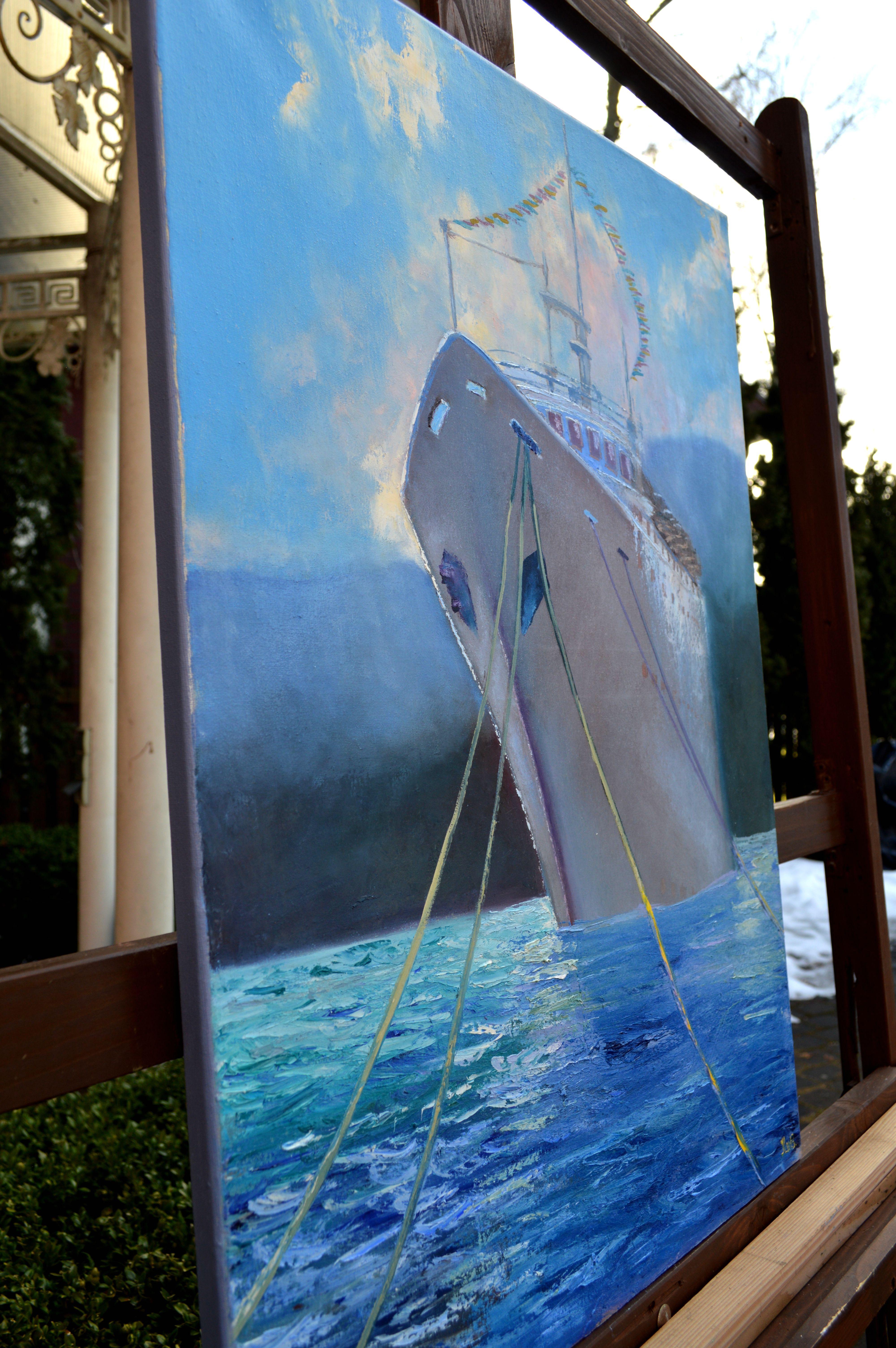 Navire à l'embarcadère - Expressionniste Painting par Elena Lukina