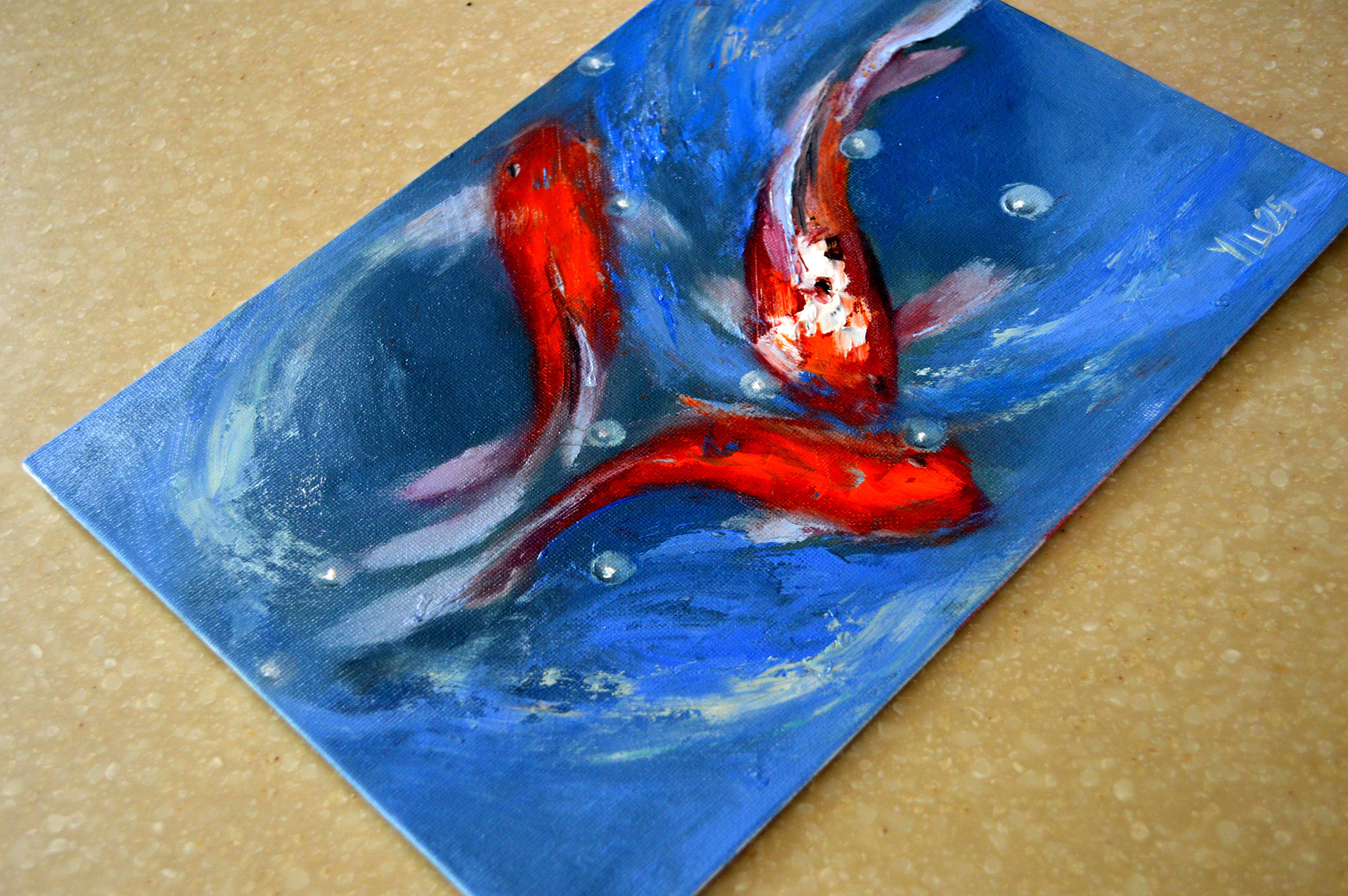 Skizze mit Koi-Fischen. – Painting von Elena Lukina