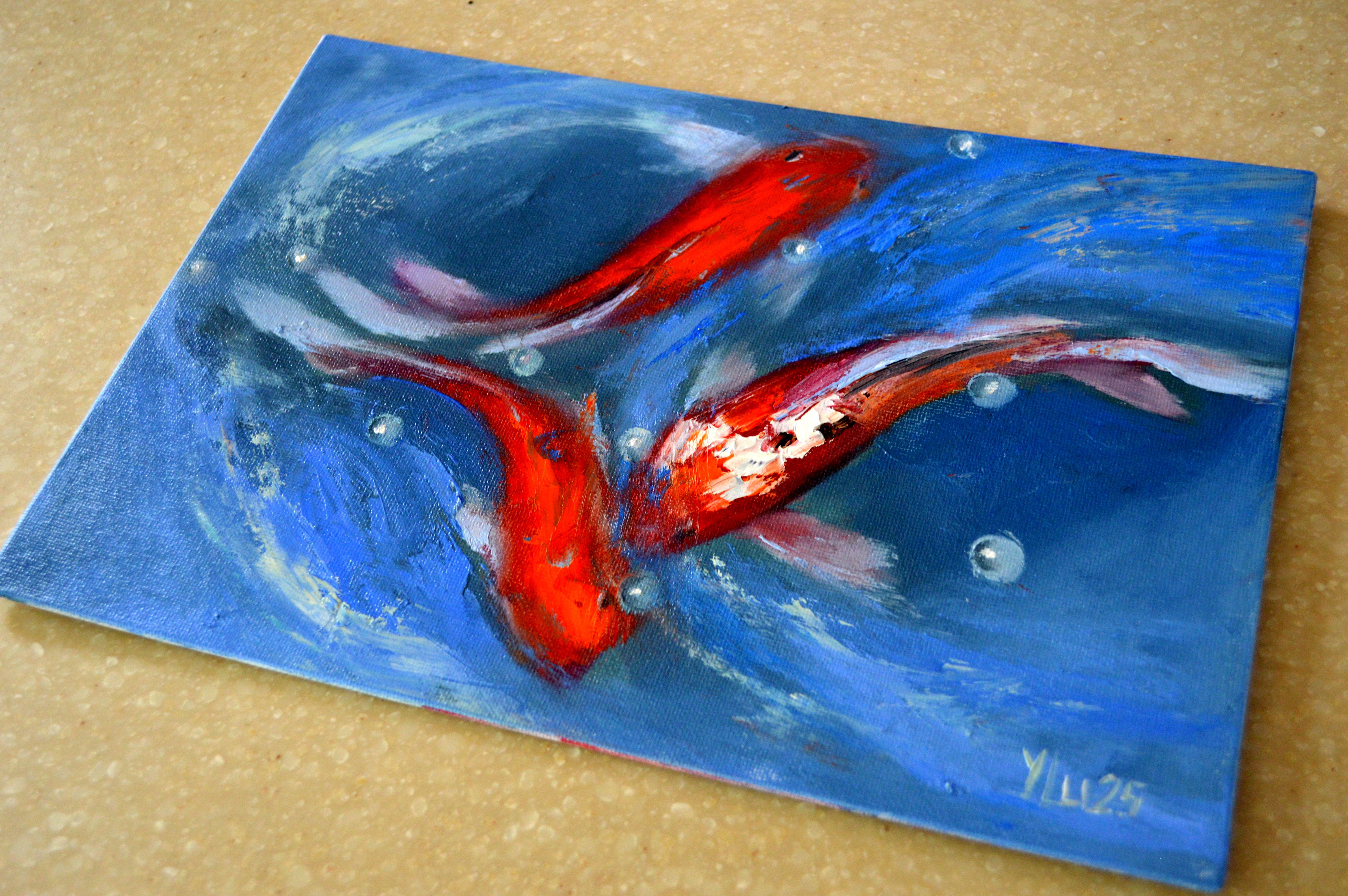 Skizze mit Koi-Fischen. (Expressionismus), Painting, von Elena Lukina